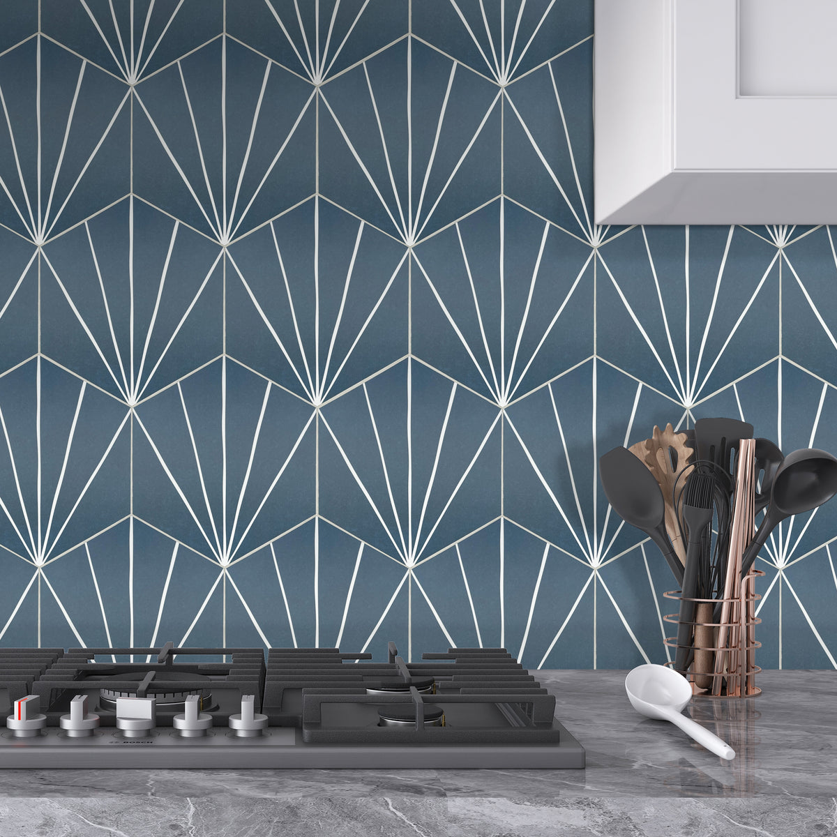 6x7'' Art Deco Hexagon Navy Peel and Stick Tile