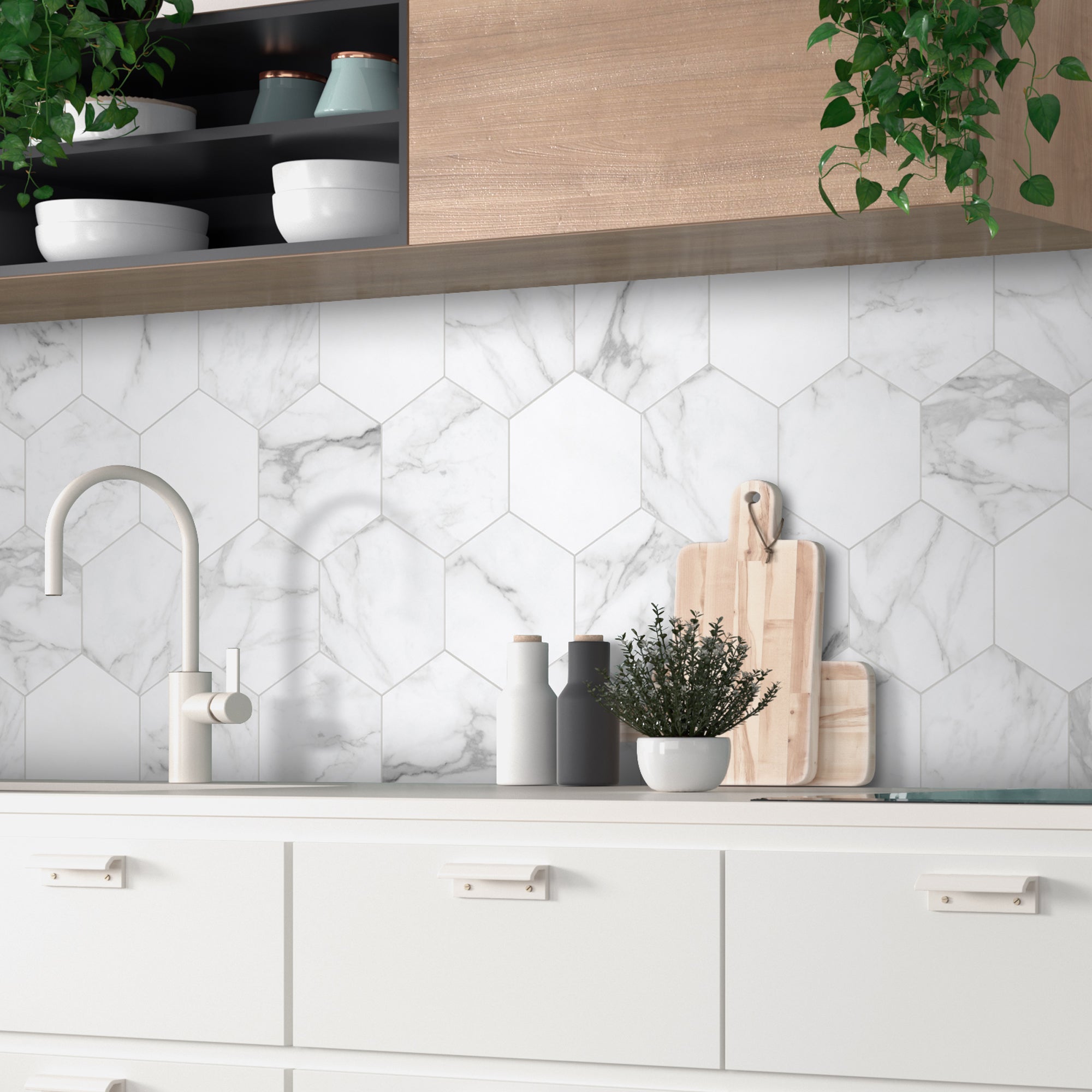 Calacatta White Hexagon Peel and Stick Tile