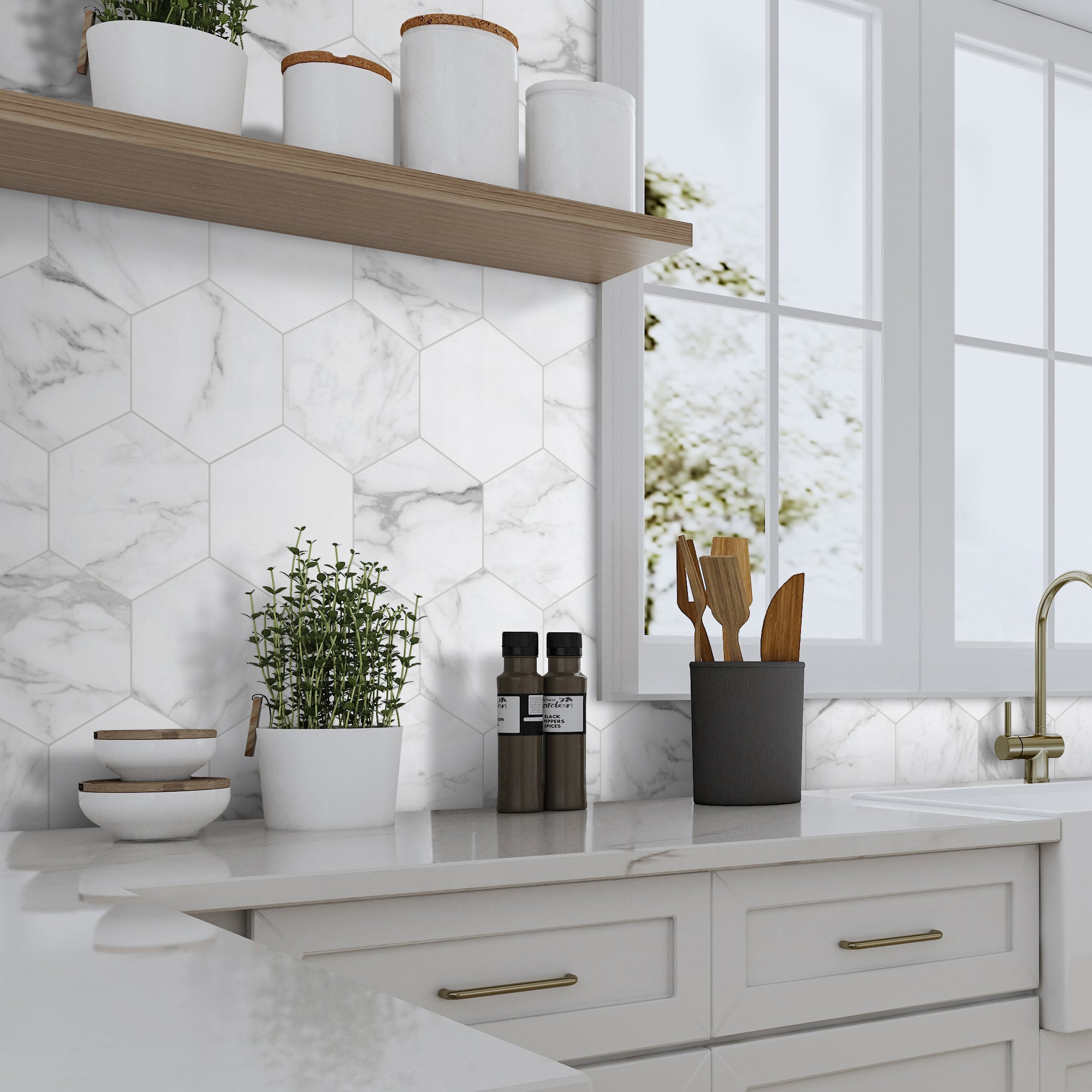 Calacatta White Hexagon Peel and Stick Tile