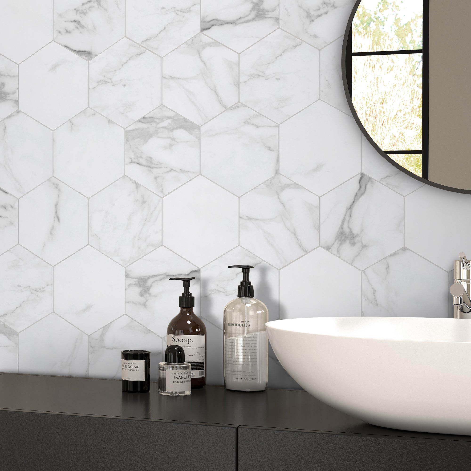 Calacatta White Hexagon Peel and Stick Tile