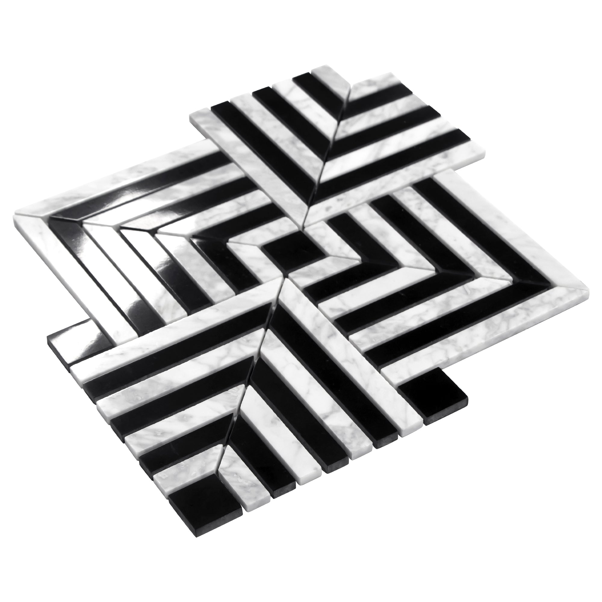 Square Carrara White and Black Marquina Natural Marble Floor and Wall Mosaic Tile