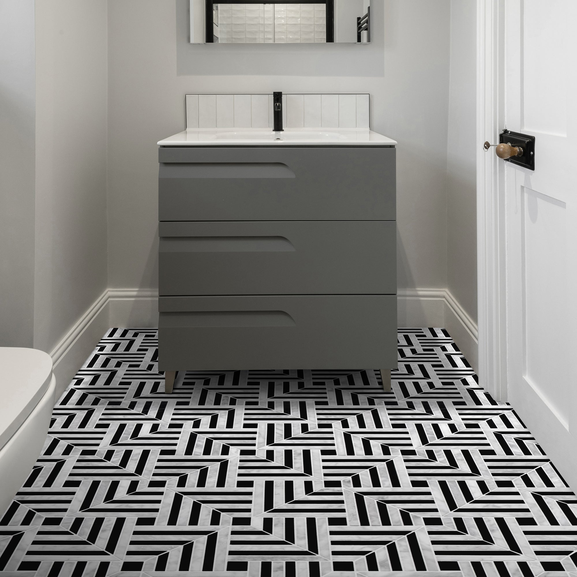 Square Carrara White and Black Marquina Natural Marble Floor and Wall Mosaic Tile