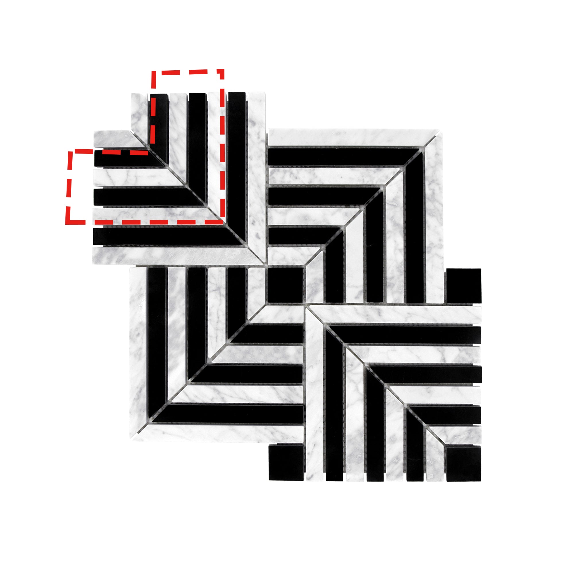 Square Carrara White and Black Marquina Natural Marble Floor and Wall Mosaic Tile