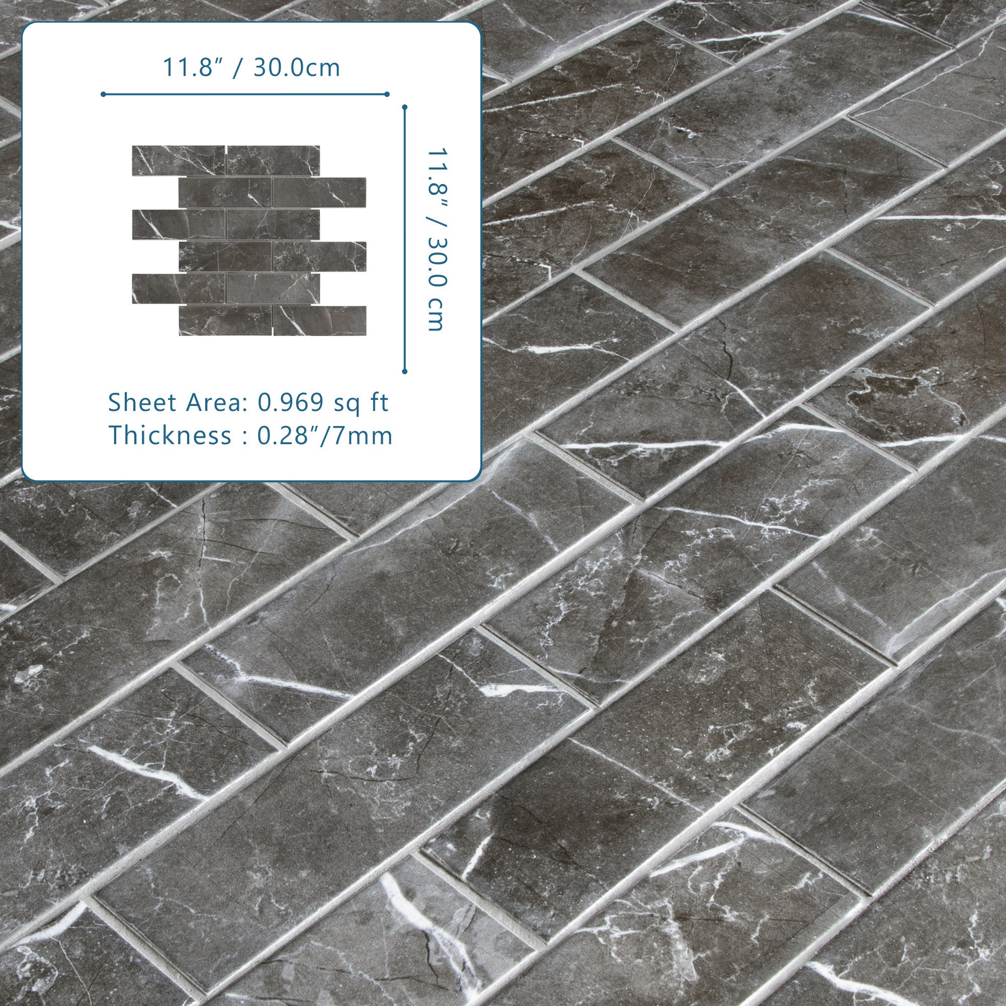 Subway Black Marquina Porcelain Floor and Wall Mosaic Tile