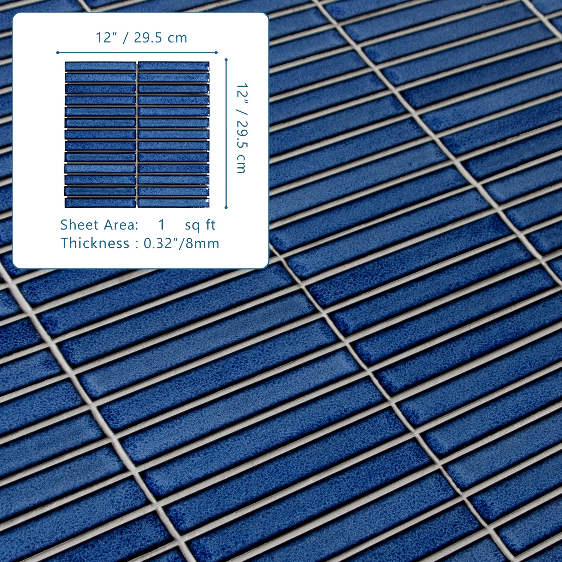 Kit Kat Blue Porcelain Floor and Wall Mosaic Tile