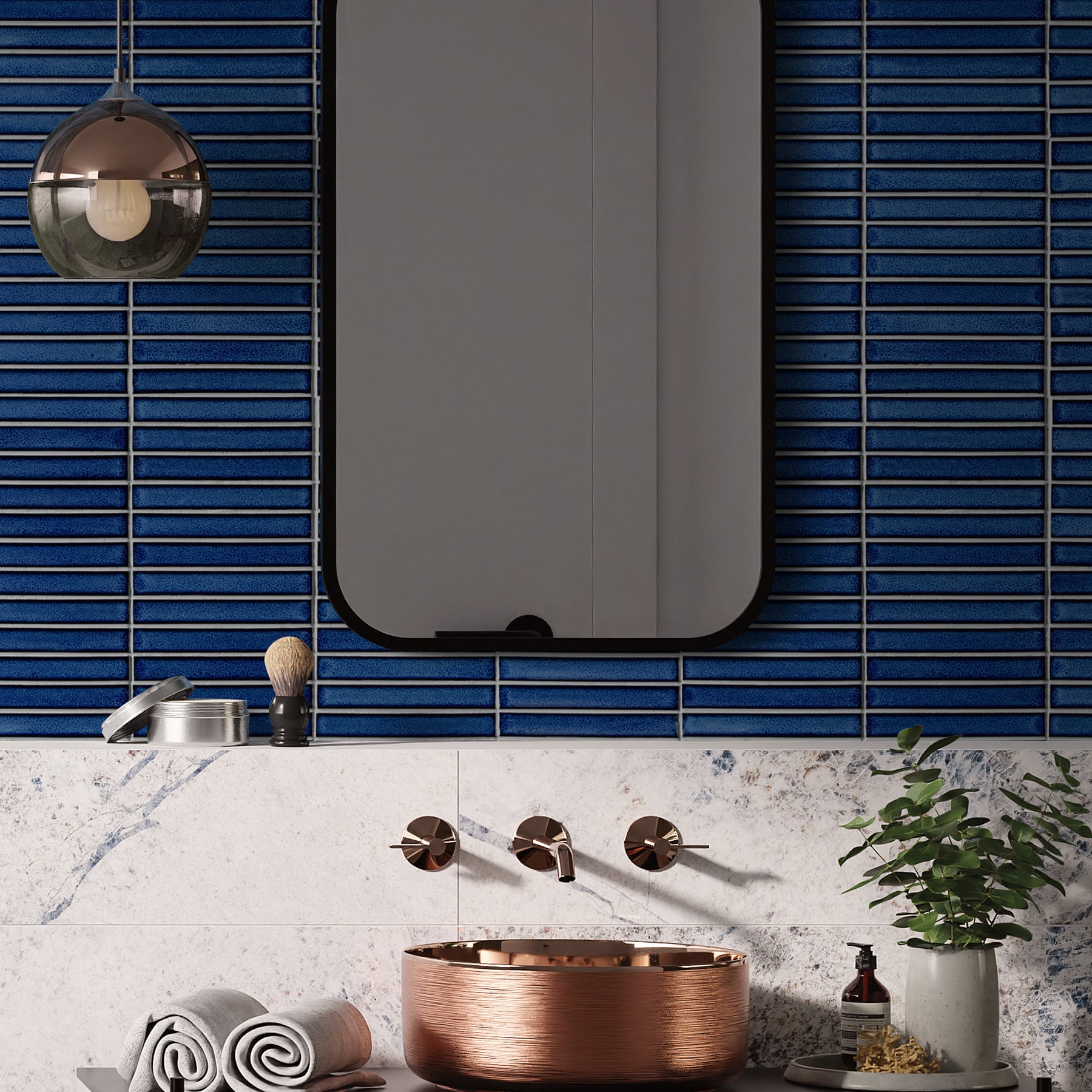 Kit Kat Blue Porcelain Floor and Wall Mosaic Tile