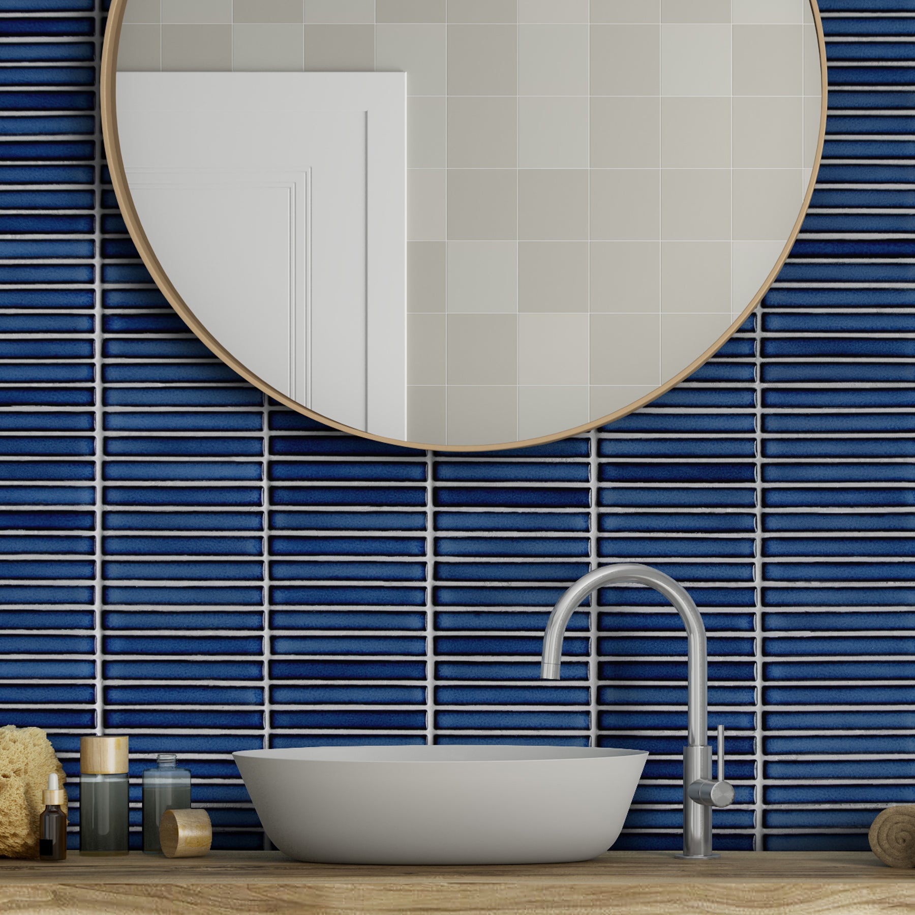 Kit Kat Blue Porcelain Floor and Wall Mosaic Tile