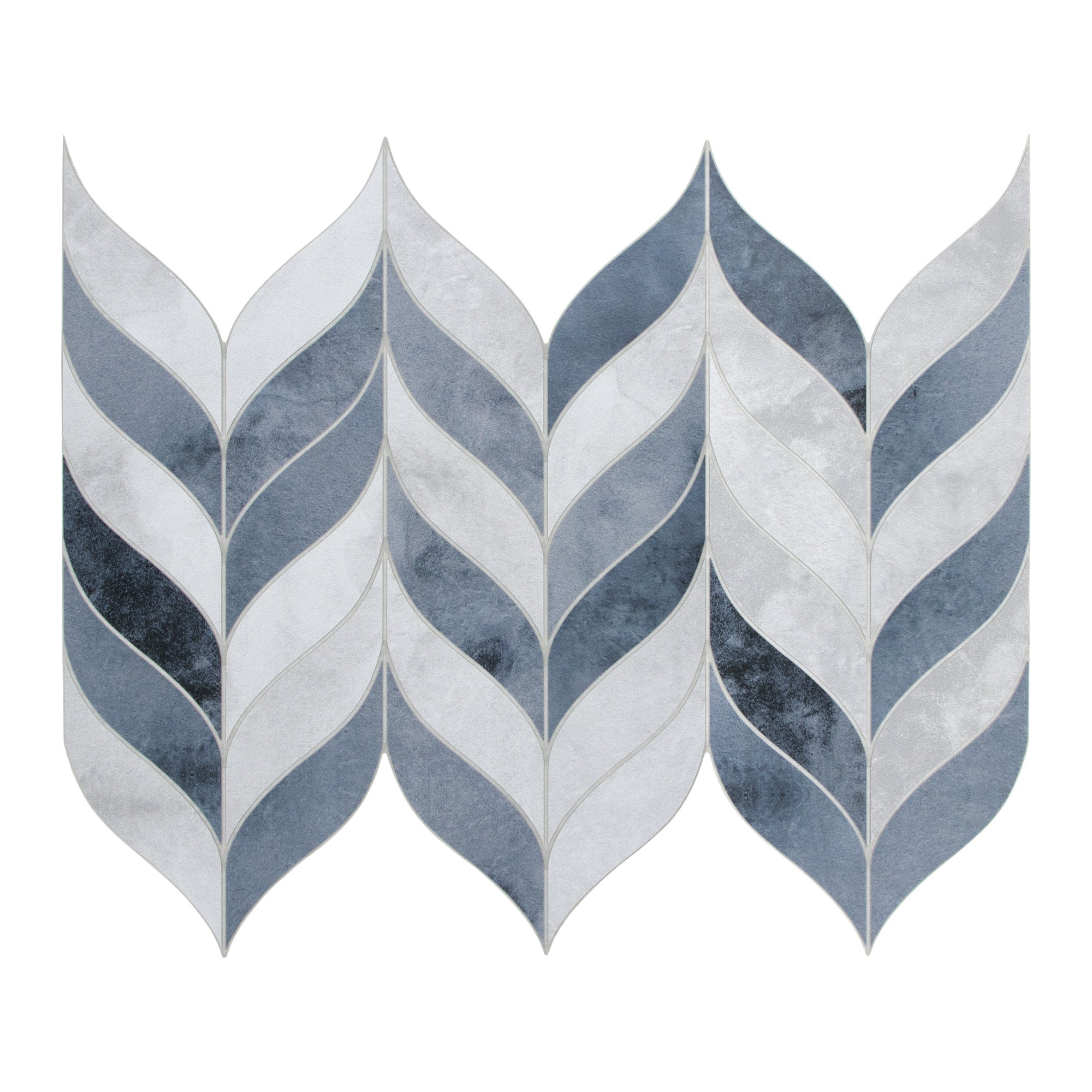Waterjet Leaf Blue Cement Peel and Stick Tile