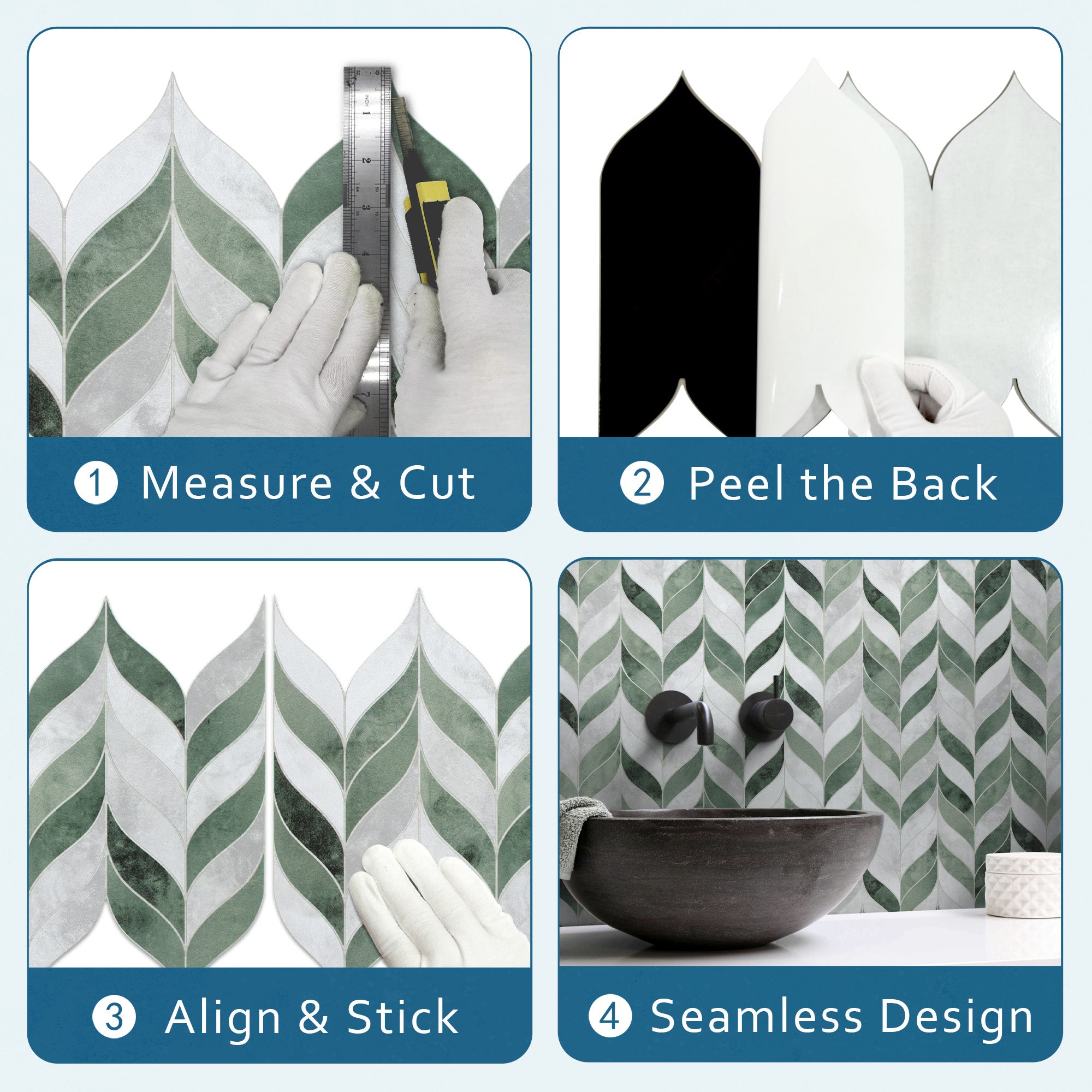 Waterjet Leaf Green Cement Peel and Stick Tile