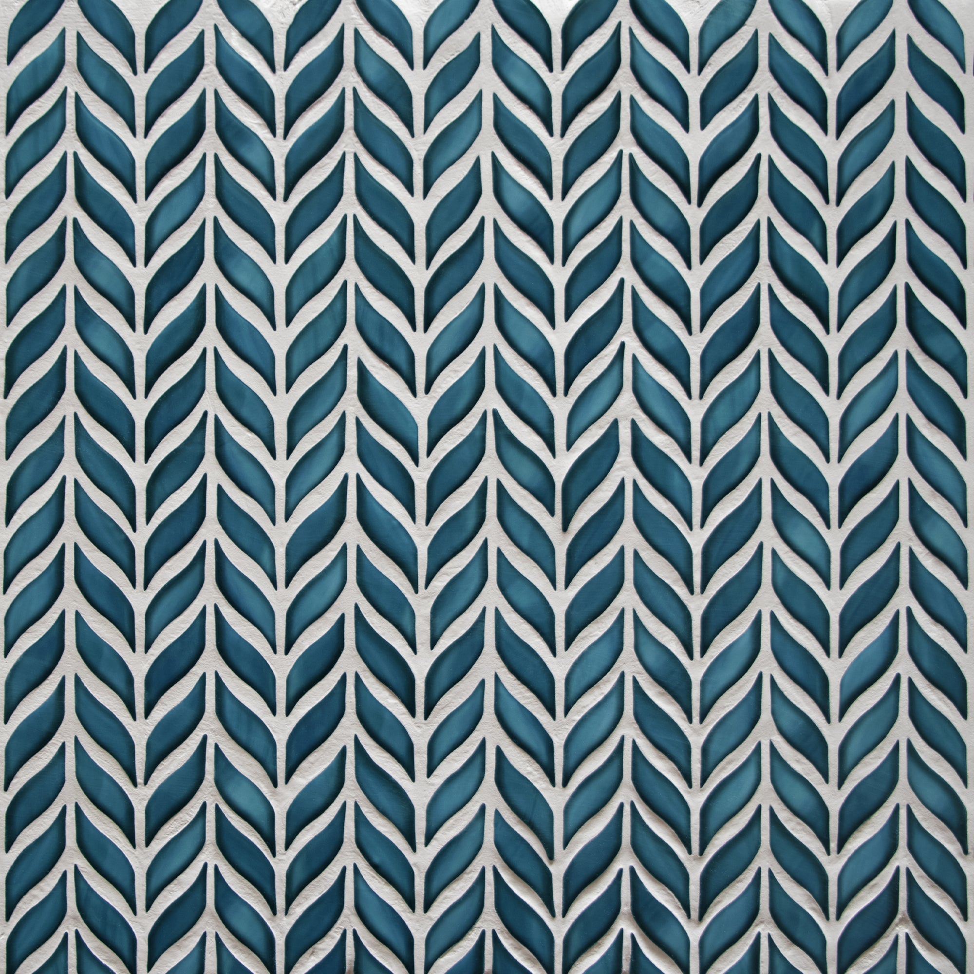 Leaf Glazed Blue Recycled Glass Floor and Wall Mosaic Tile