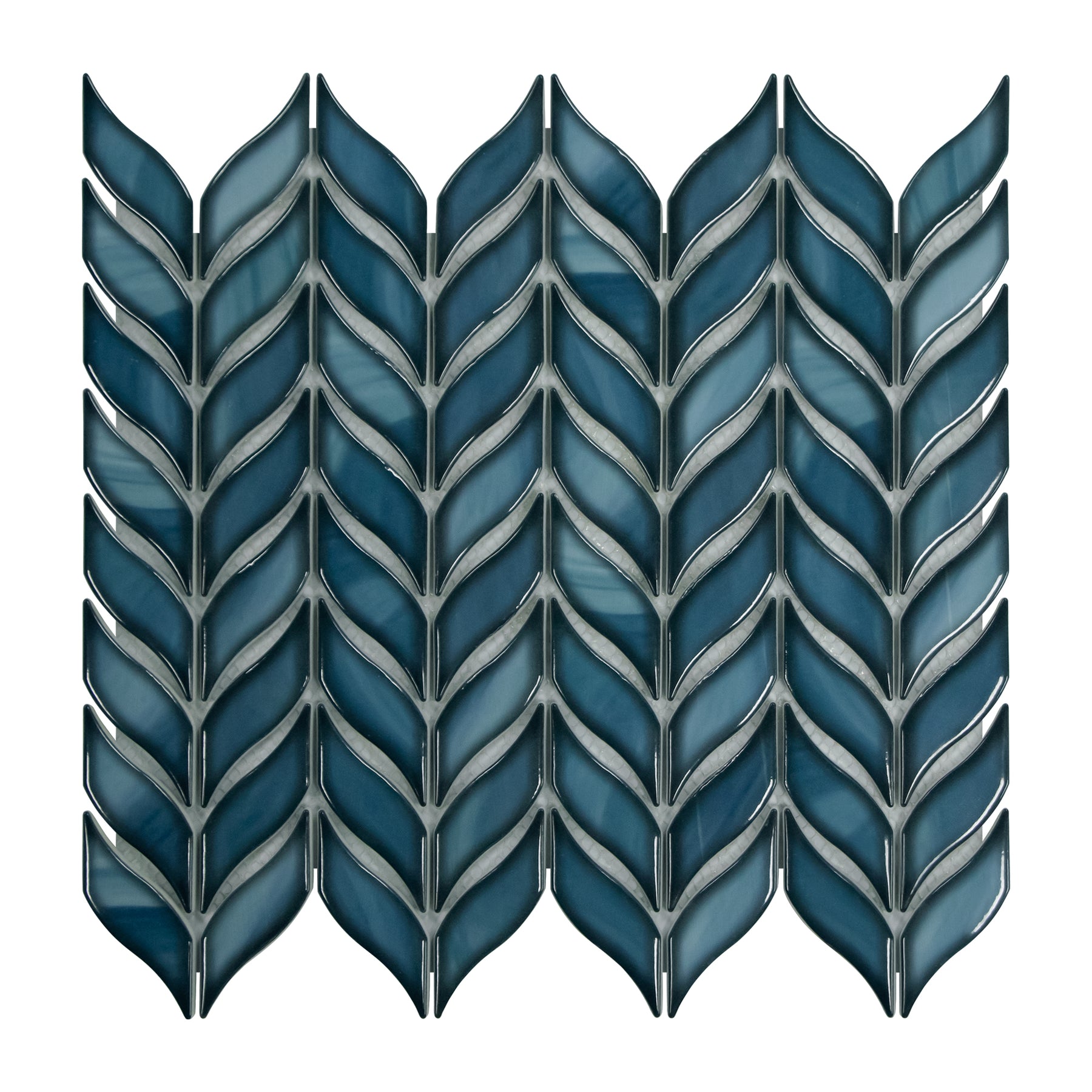 Glazed Blue Leaf Waterjet Recycled Glass Floor And Wall Mosaic Tile