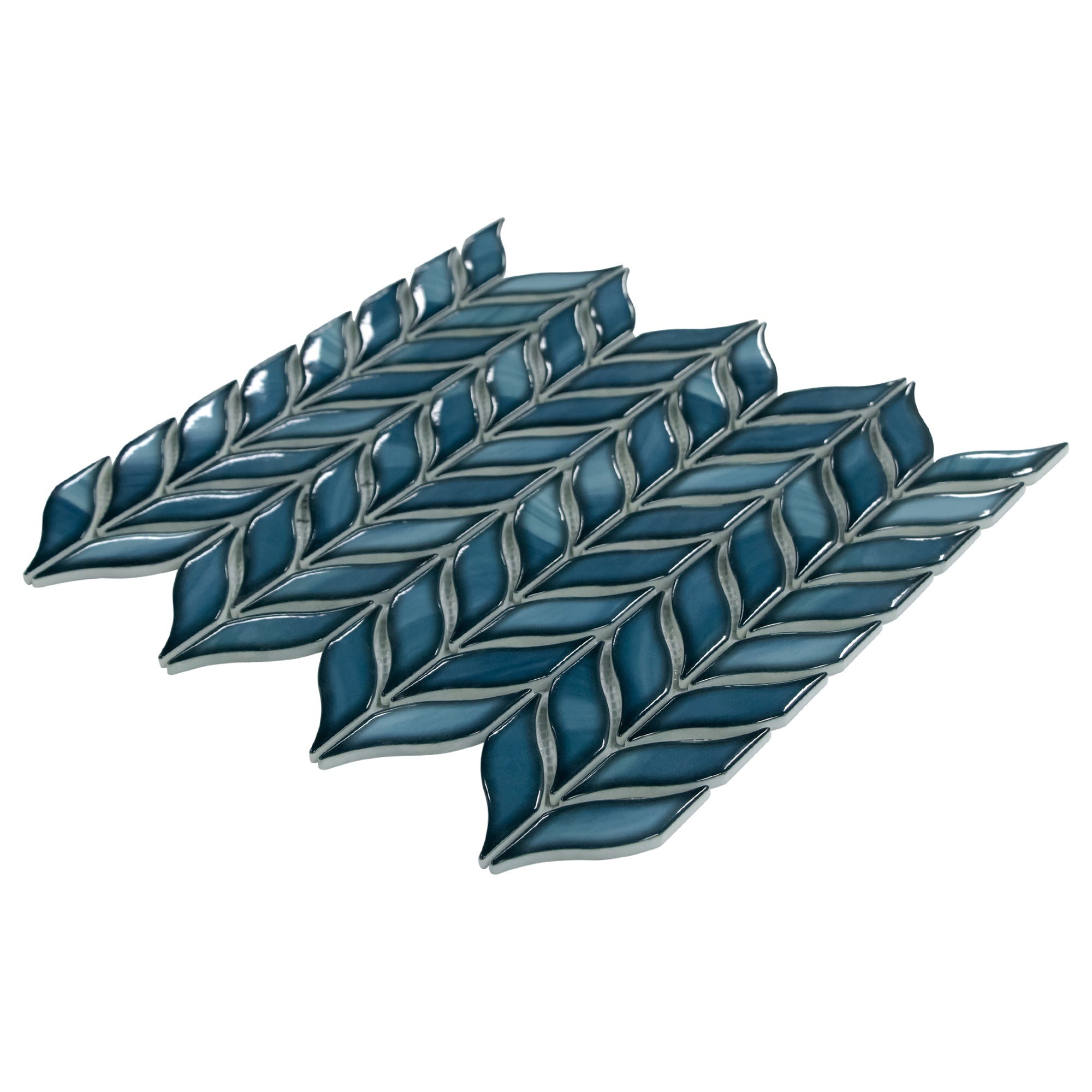 Leaf Glazed Blue Recycled Glass Floor and Wall Mosaic Tile