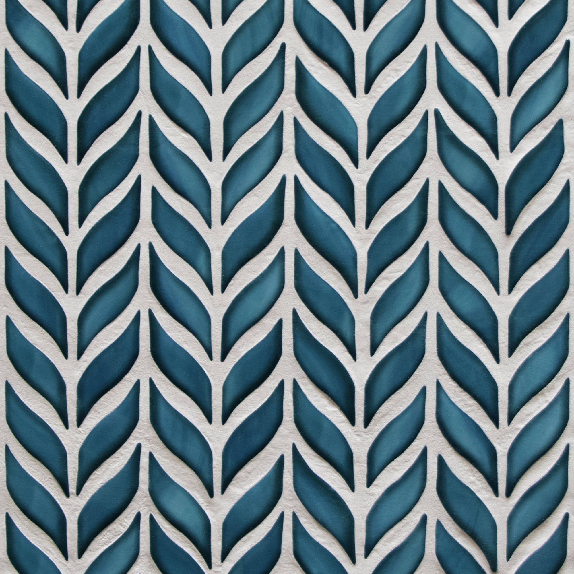 Leaf Glazed Blue Recycled Glass Floor and Wall Mosaic Tile