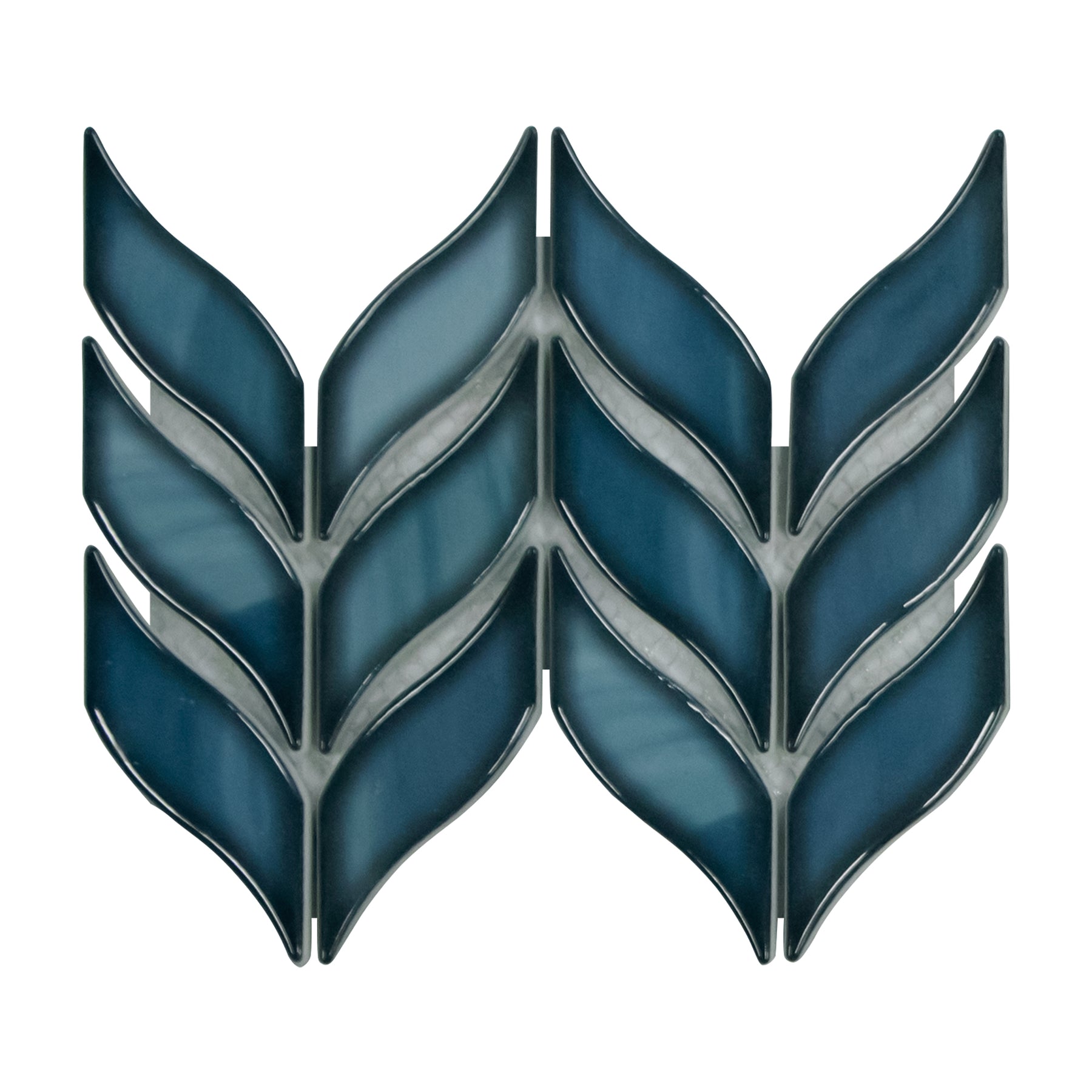 Glazed Blue Leaf Waterjet Recycled Glass Floor And Wall Mosaic Tile