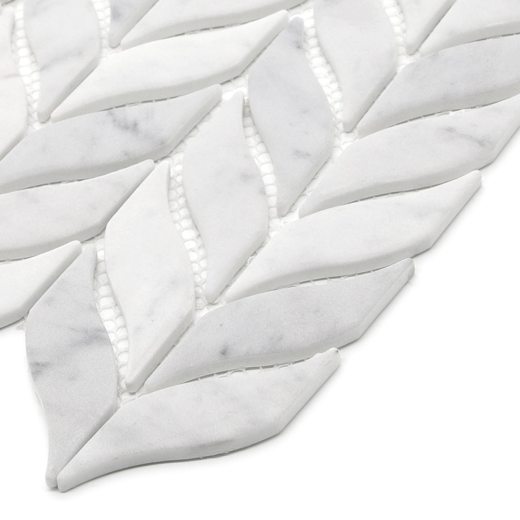 Leaf Carrara White Recycled Glass Floor And Wall Mosaic Tile
