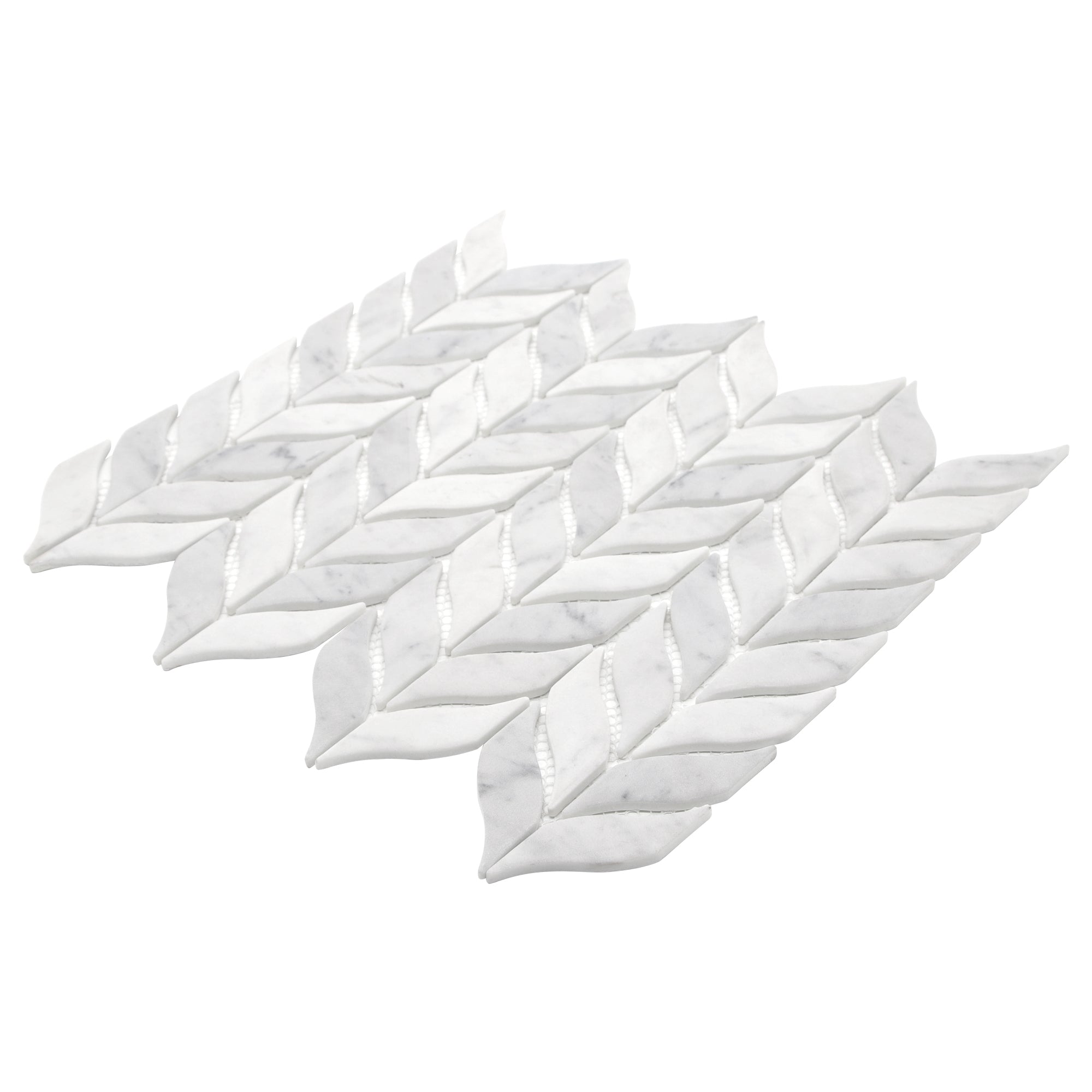 Leaf Carrara White Recycled Glass Floor and Wall Mosaic Tile