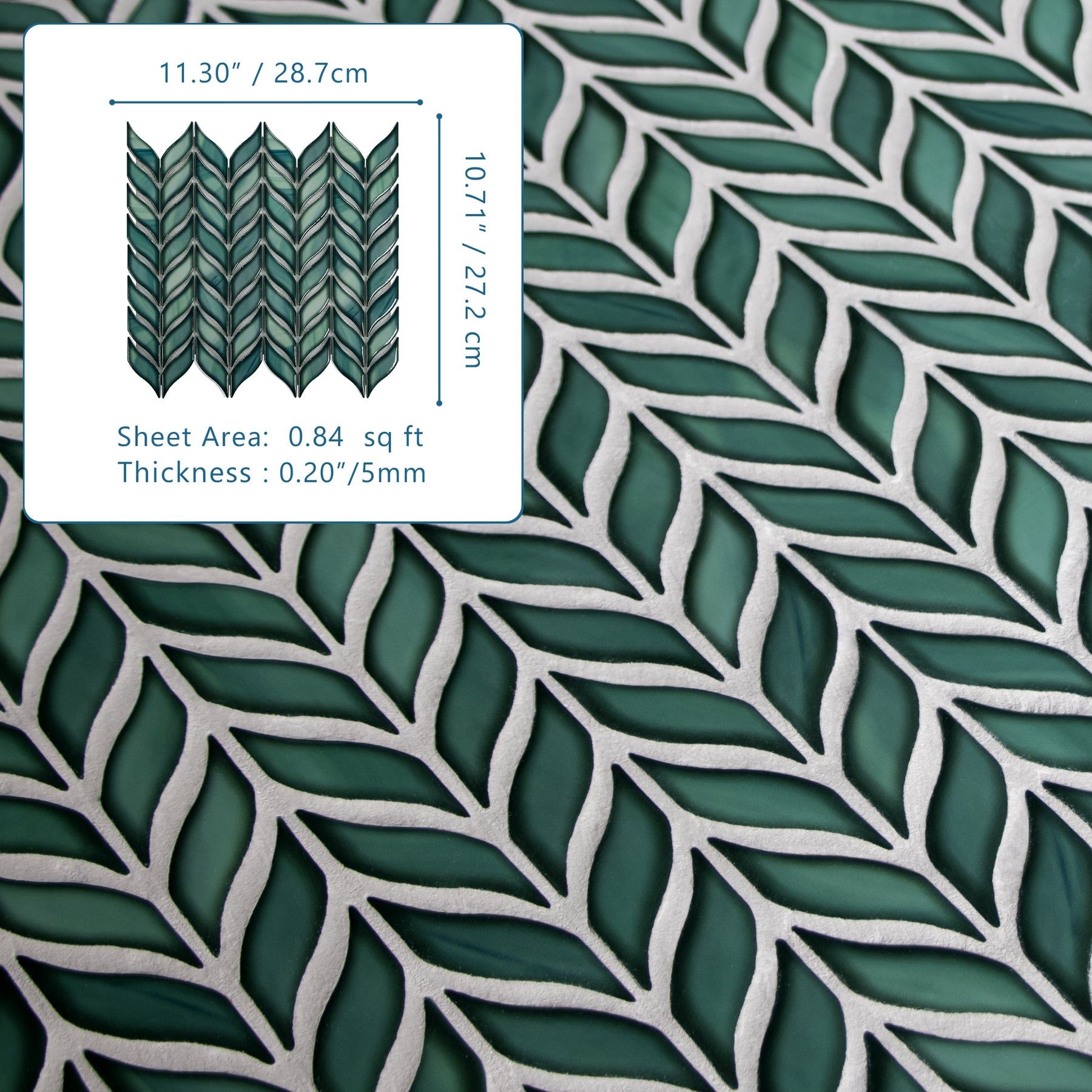 Glazed Green Leaf Waterjet Recycled Glass Floor And Wall Mosaic Tile