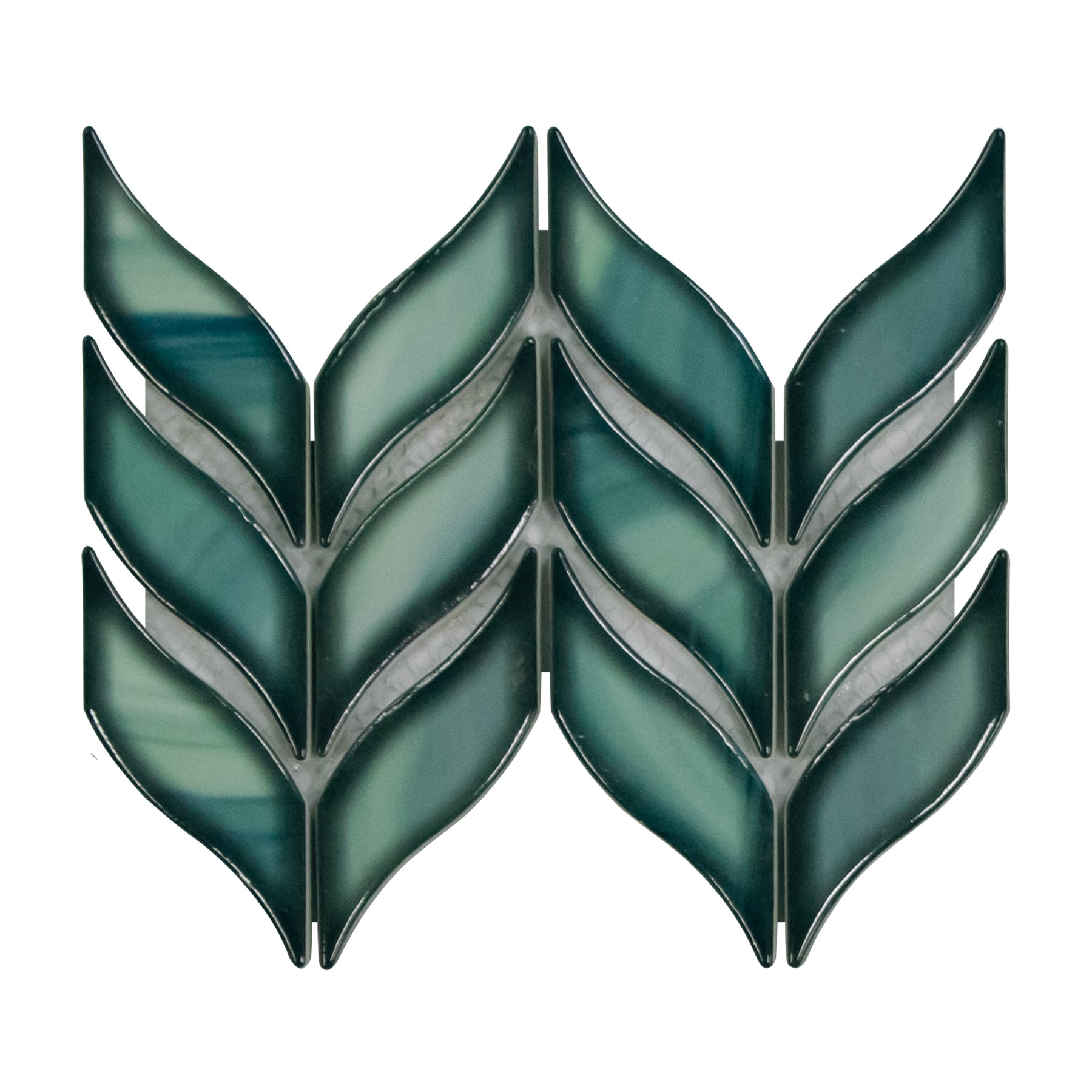 Glazed Green Leaf Waterjet Recycled Glass Floor And Wall Mosaic Tile