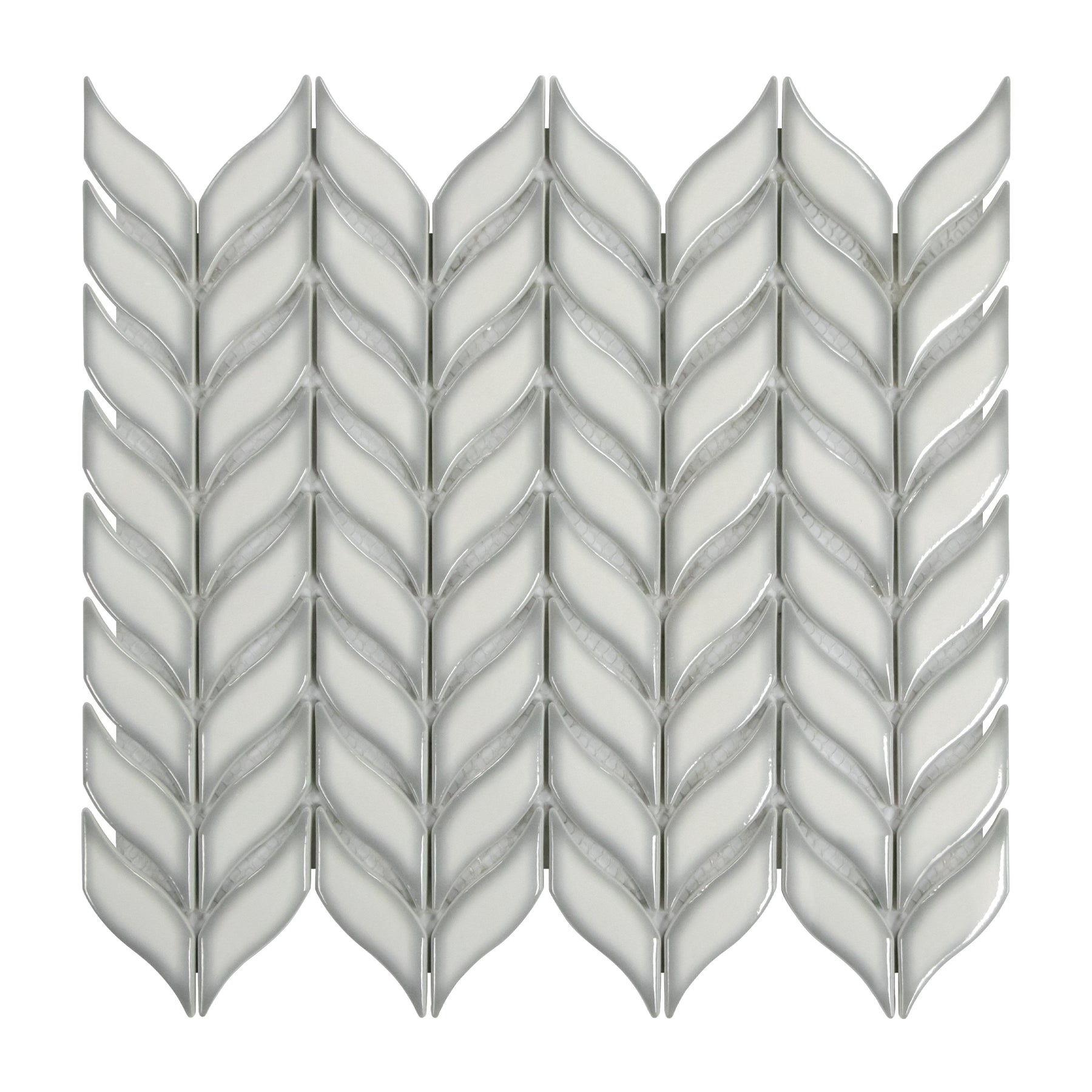 Glazed White Leaf Waterjet Recycled Glass Floor And Wall Mosaic Tile