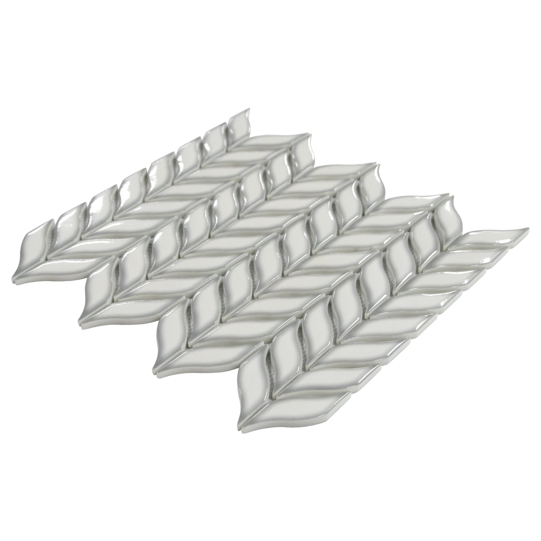 Glazed White Leaf Waterjet Recycled Glass Floor And Wall Mosaic Tile
