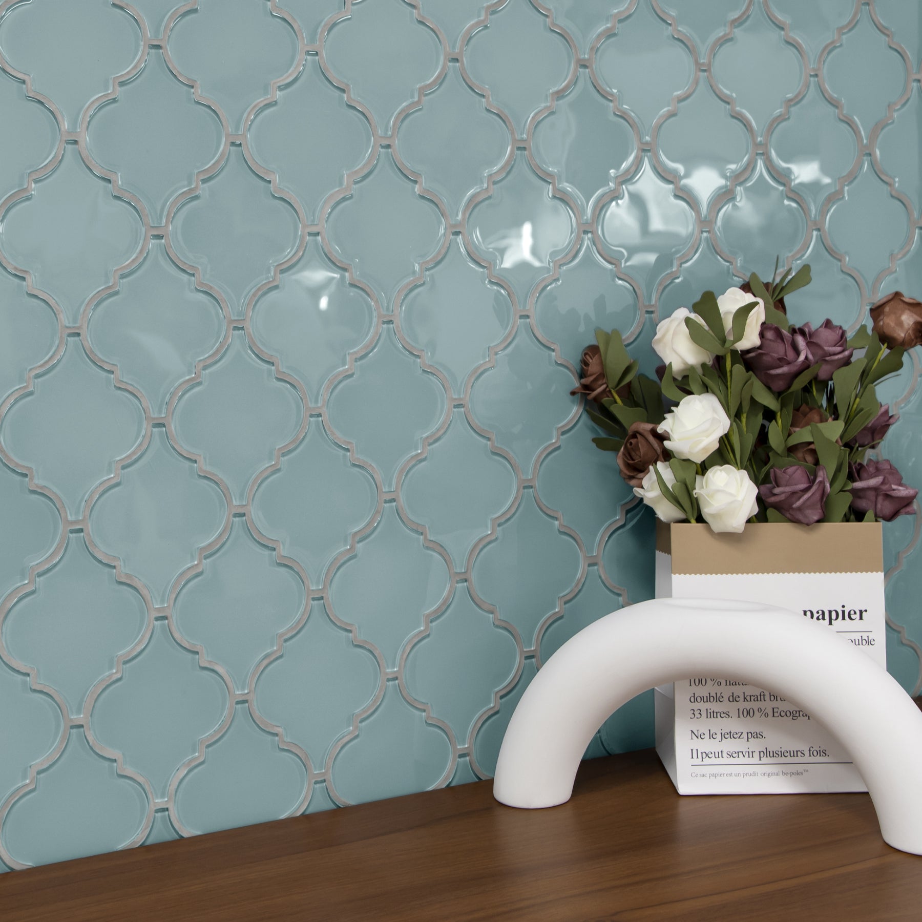 Arabesque Lantern Blue Glass Wall Mosaic Tile