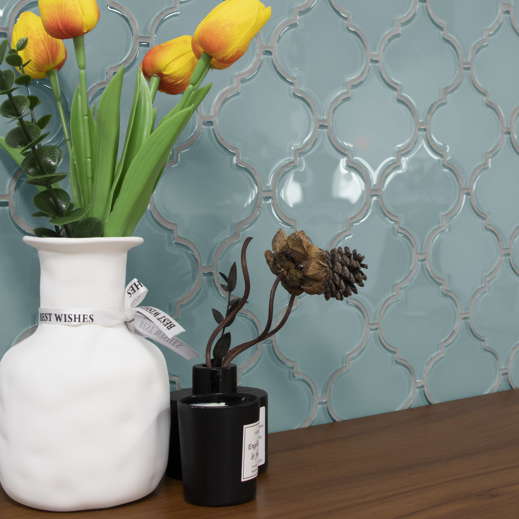 Arabesque Lantern Blue Glass Wall Mosaic Tile