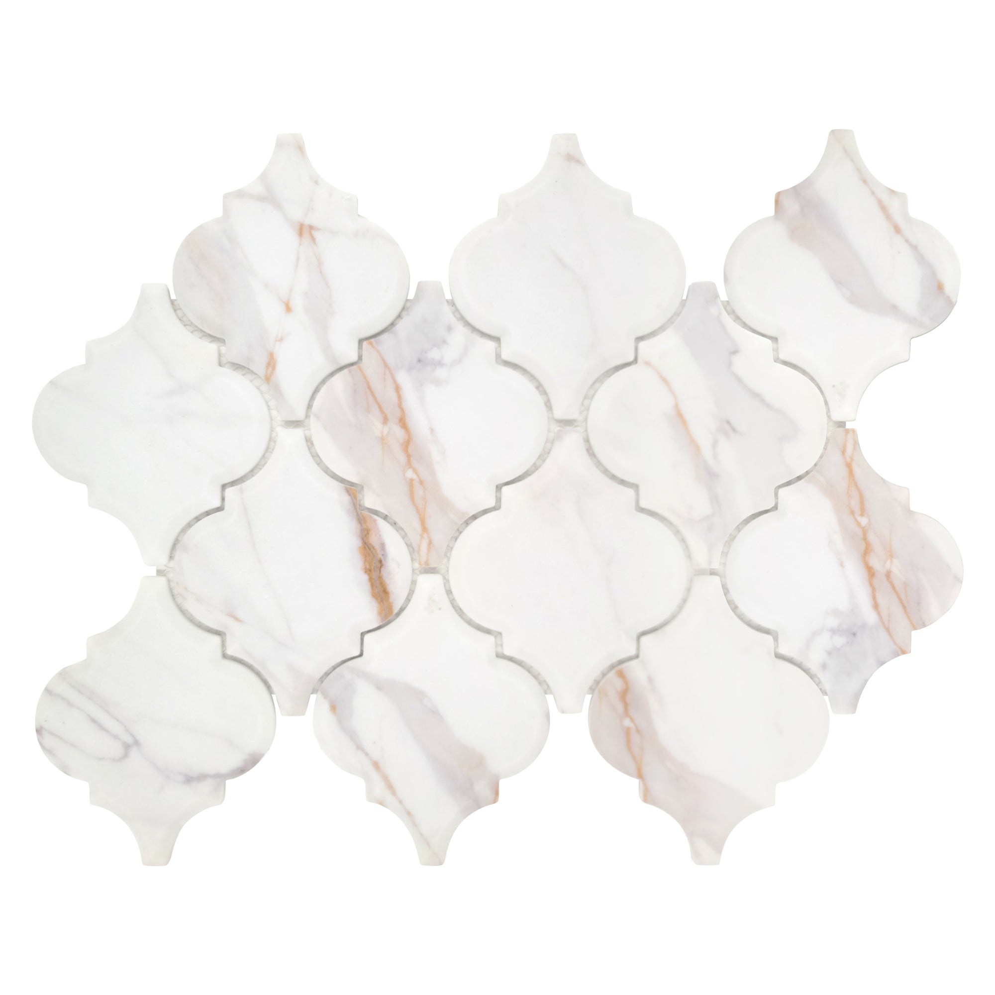 Statuario Gold Arabesque Recycled Glass Floor and Wall Mosaic Tile
