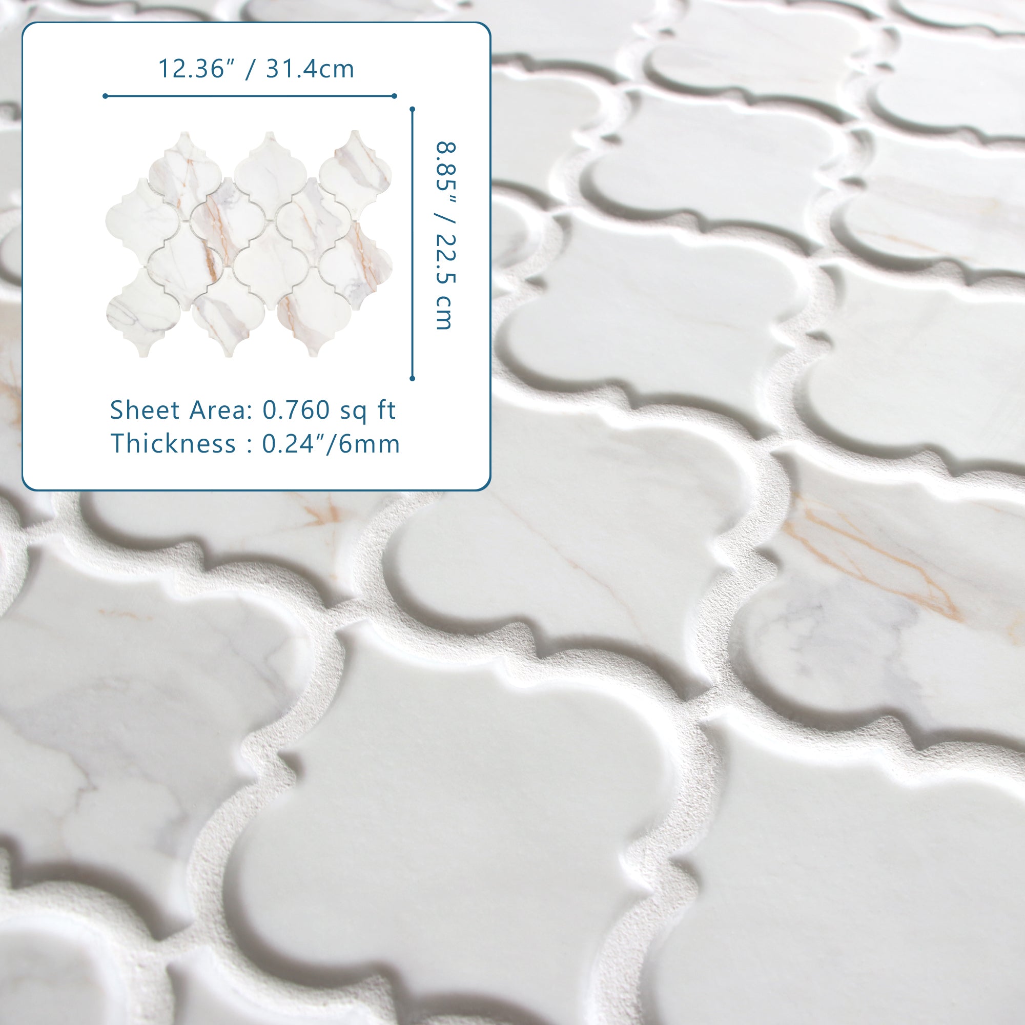 Statuario Gold Arabesque Recycled Glass Floor and Wall Mosaic Tile