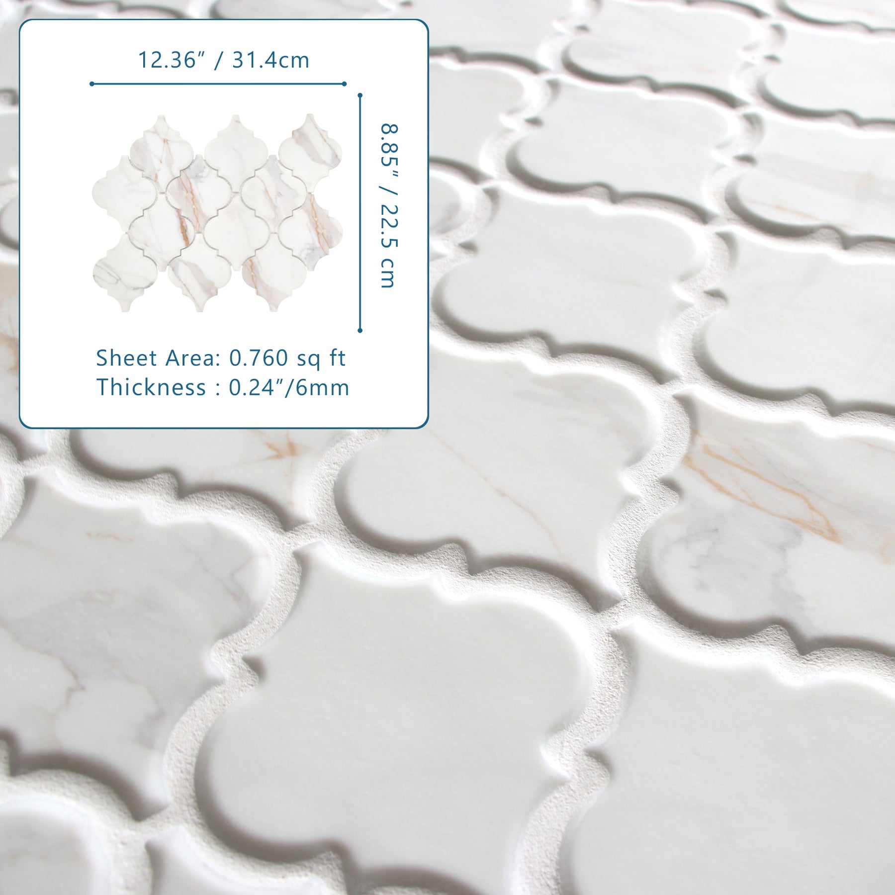 Statuario Gold Arabesque Recycled Glass Floor And Wall Mosaic Tile