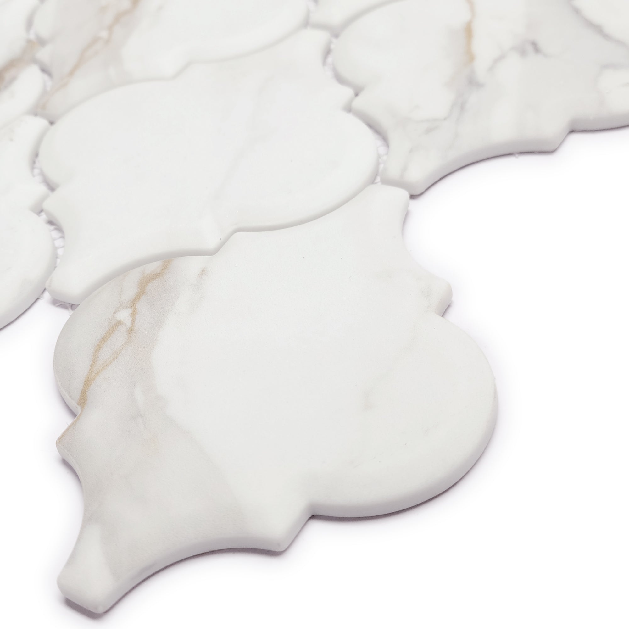 Statuario Gold Arabesque Recycled Glass Floor and Wall Mosaic Tile