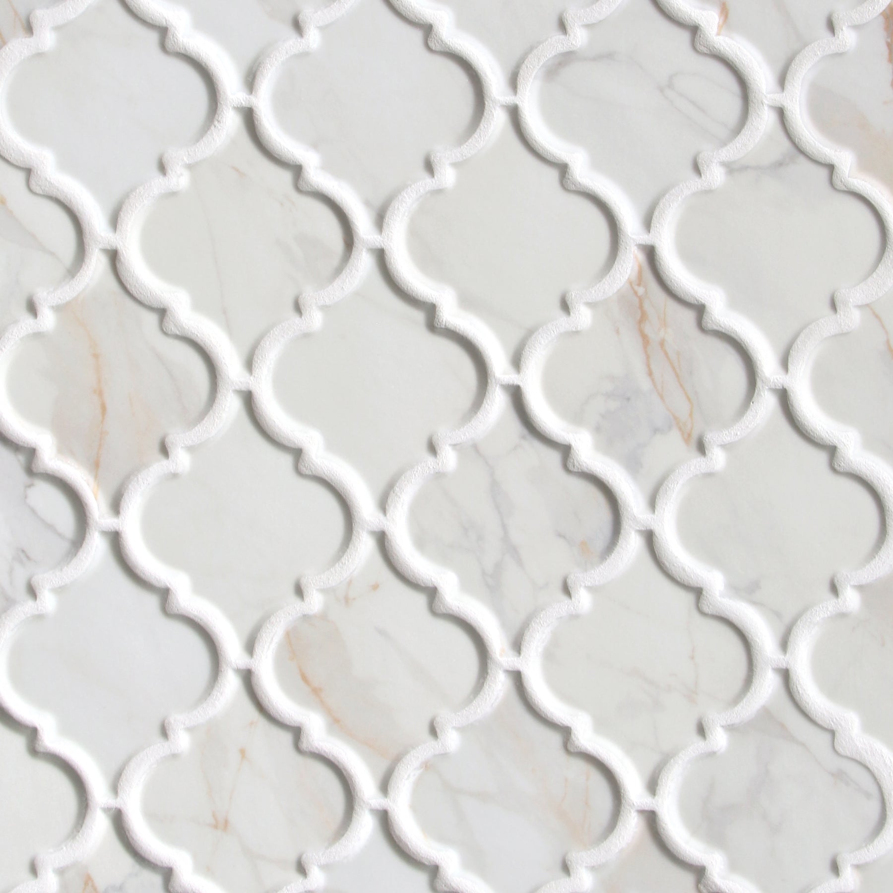 Statuario Gold Arabesque Recycled Glass Floor And Wall Mosaic Tile