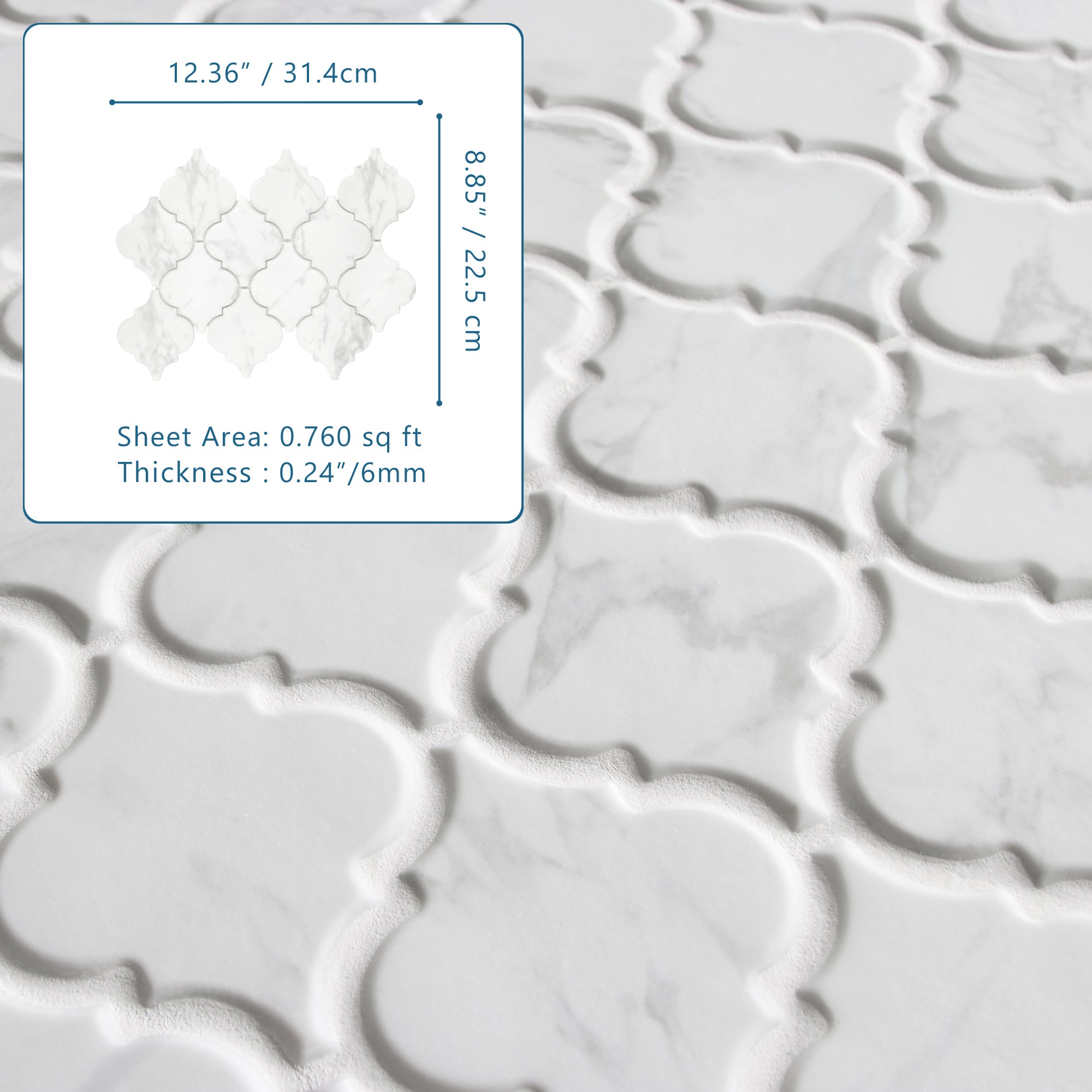Carrara White Arabesque Recycled Glass Floor and Wall Mosaic Tile