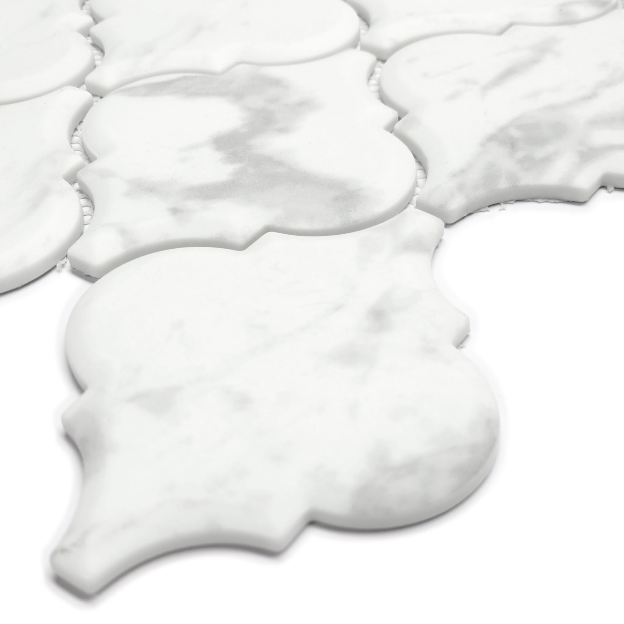 Carrara White Arabesque Recycled Glass Floor and Wall Mosaic Tile