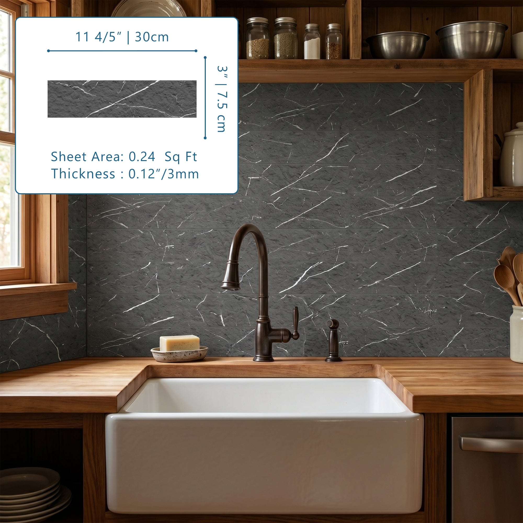 Black Marquina Flexible Stone Peel and Stick Tile