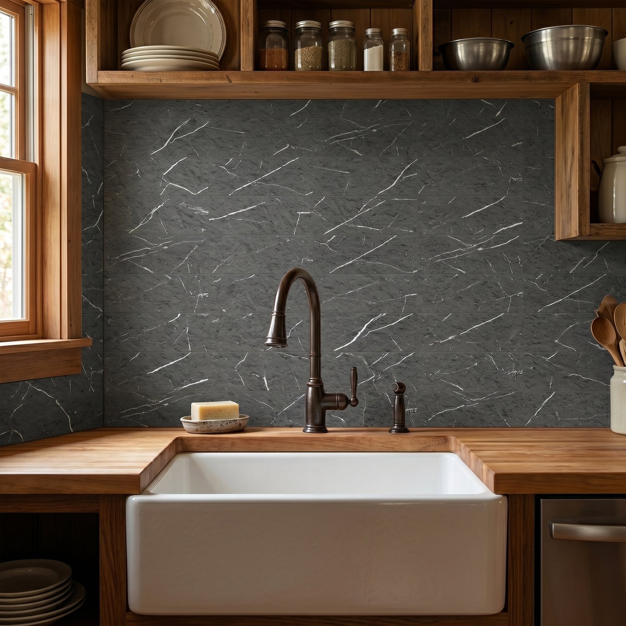 Black Marquina Flexible Stone Peel and Stick Tile