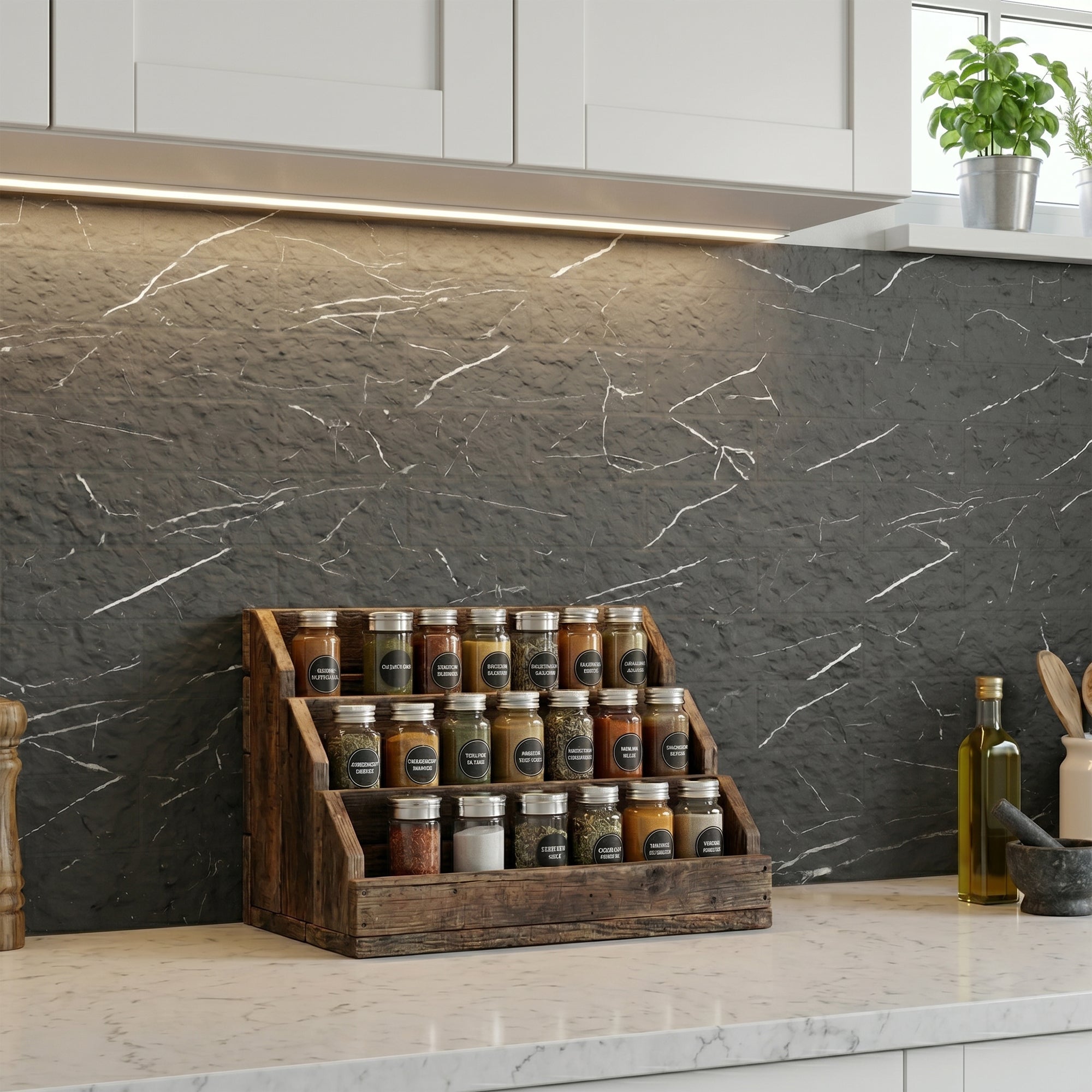 Black Marquina Flexible Stone Peel and Stick Tile