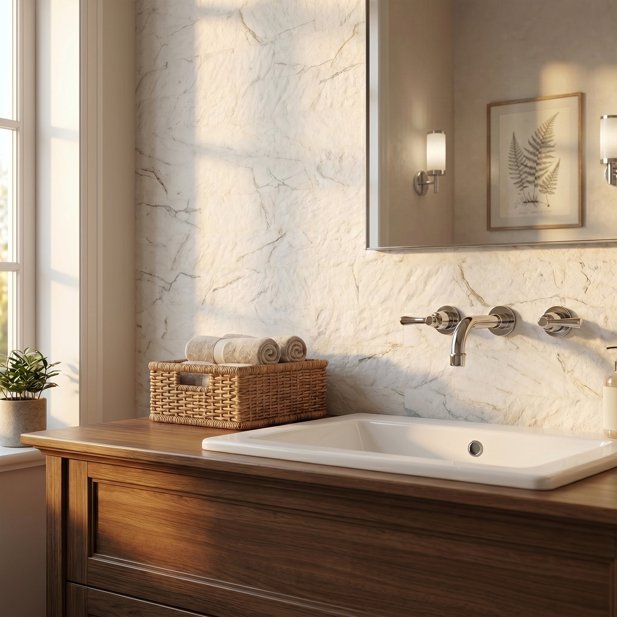 Carrara White Flexible Stone Peel and Stick Tile