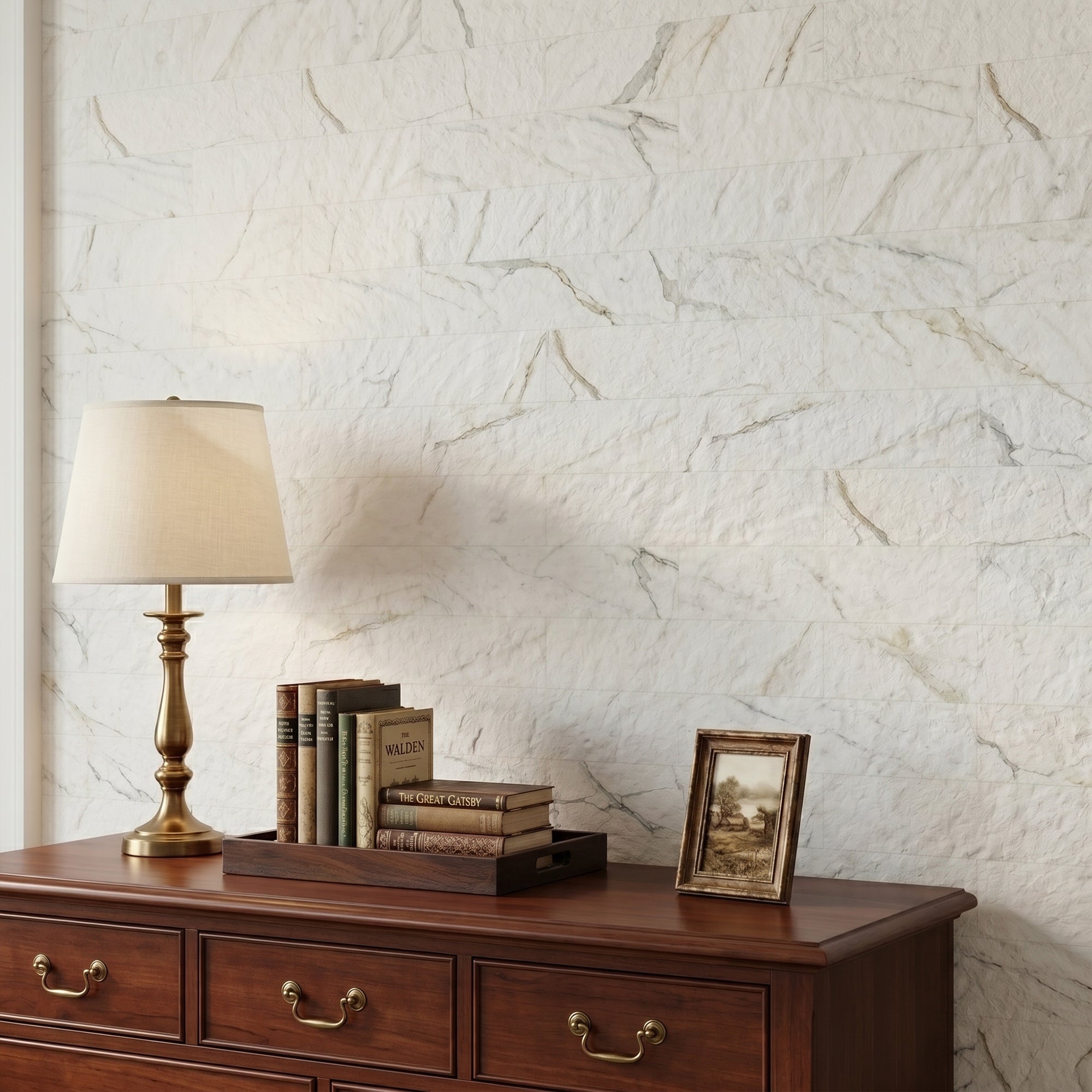 Carrara White Flexible Stone Peel and Stick Tile