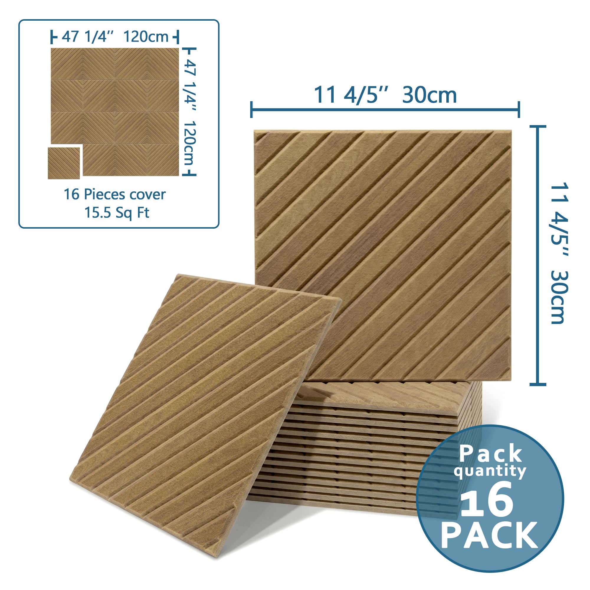 Diagonal Slat Natural Oak PET Acoustic Felt Tile