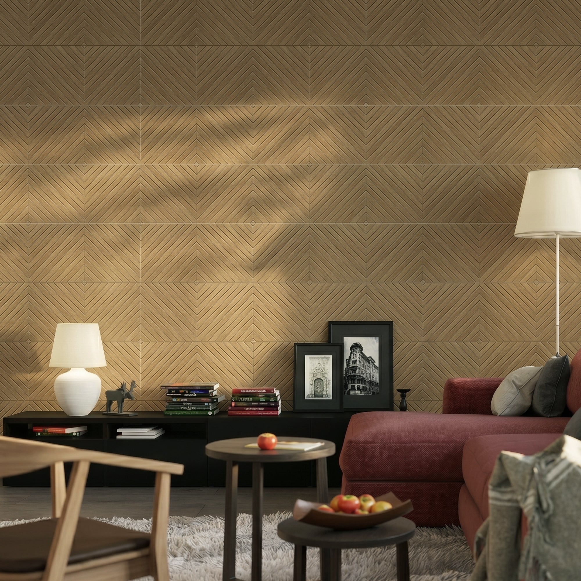 Diagonal Slat Natural Oak PET Acoustic Felt Tile