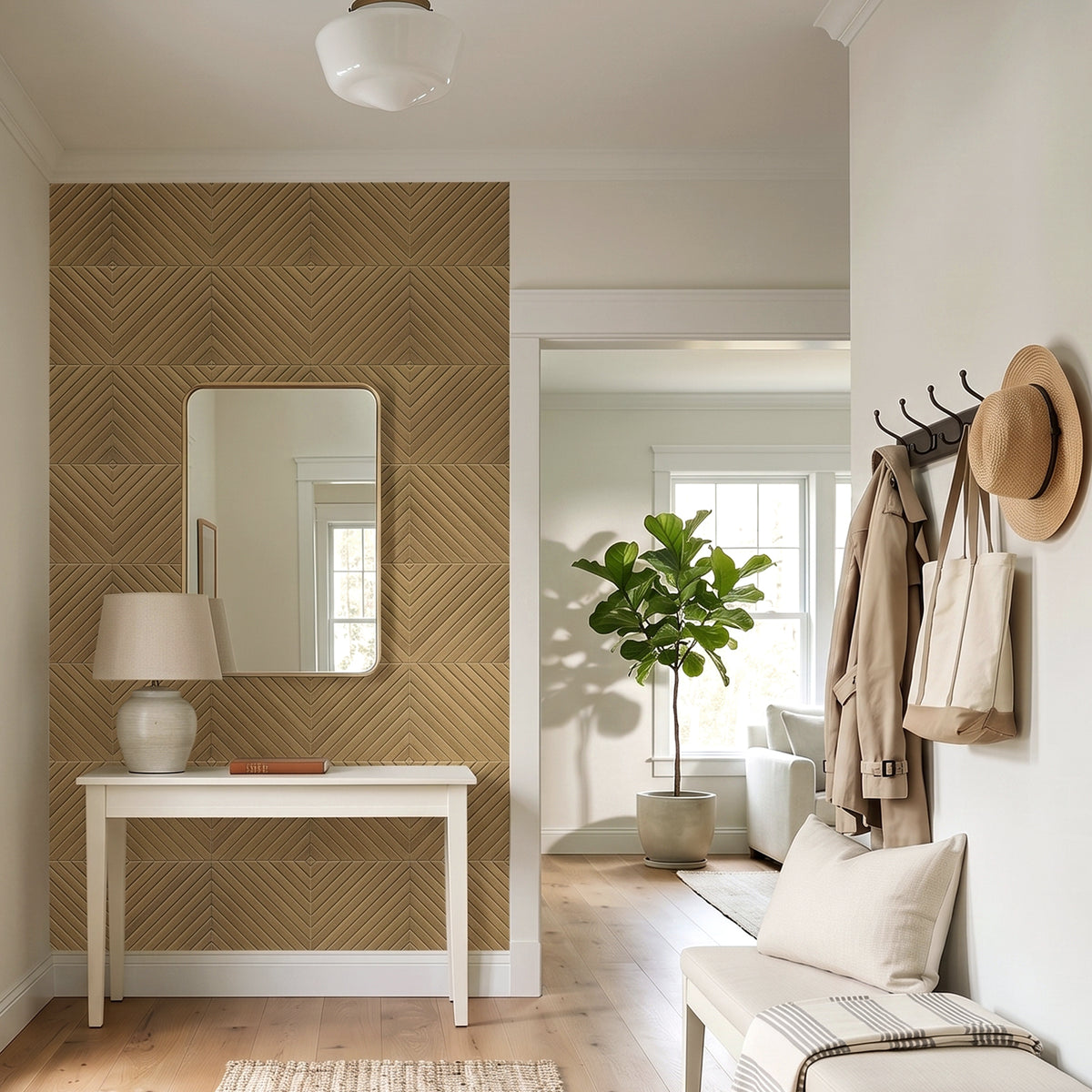 Diagonal Slat Natural Oak PET Acoustic Felt Tile
