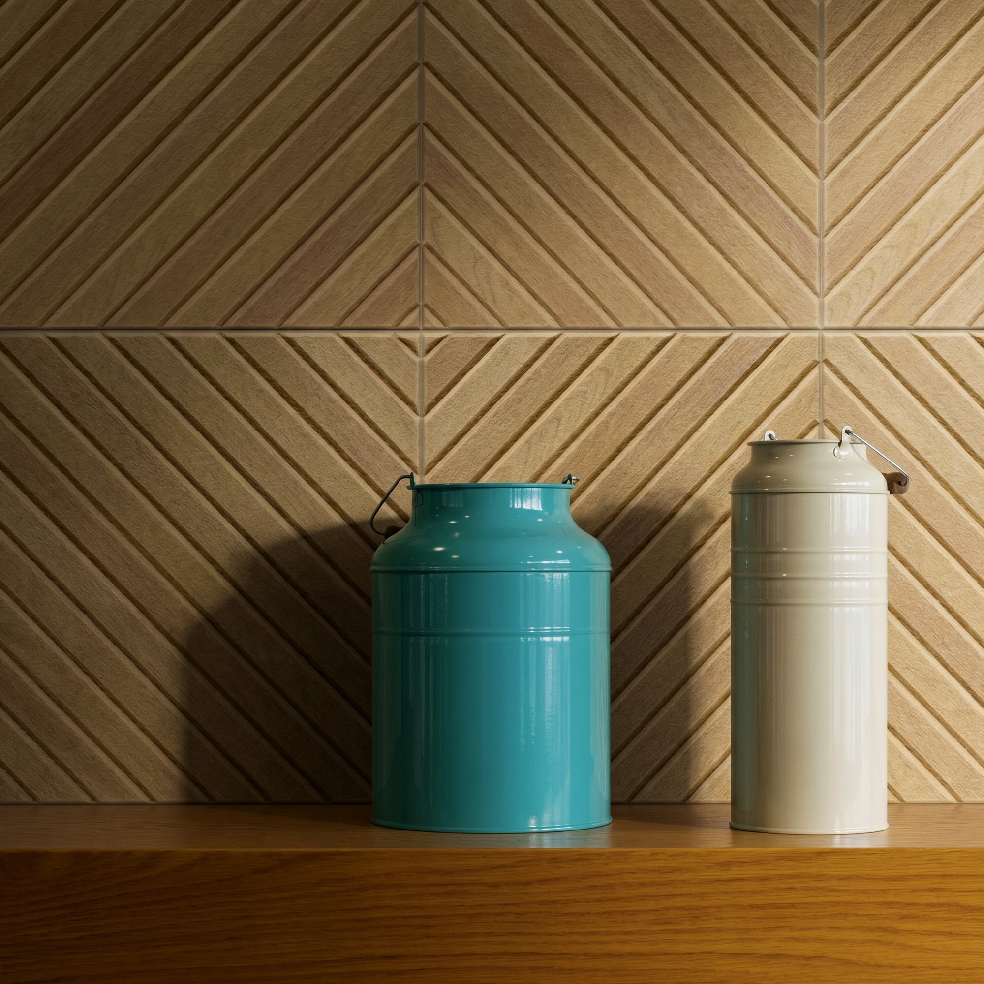 Diagonal Slat Natural Oak PET Acoustic Felt Tile