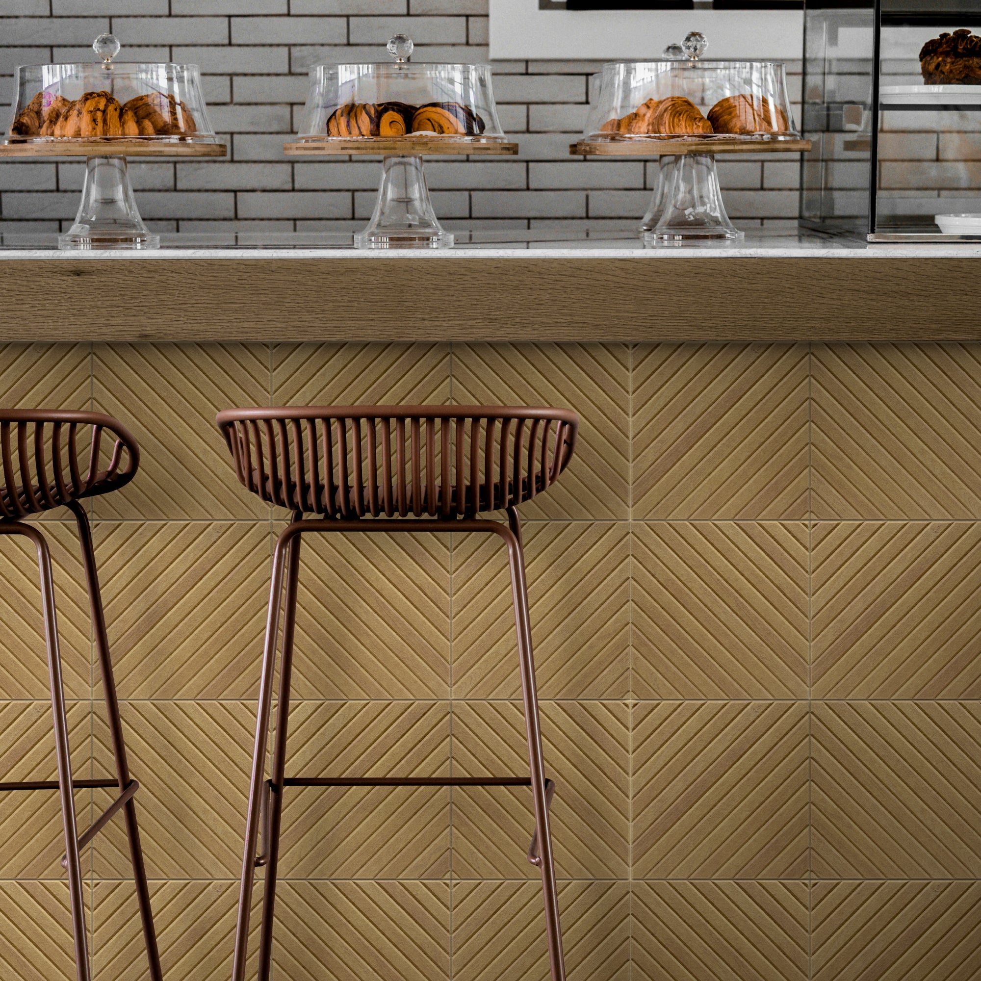 Diagonal Slat Natural Oak PET Acoustic Felt Tile