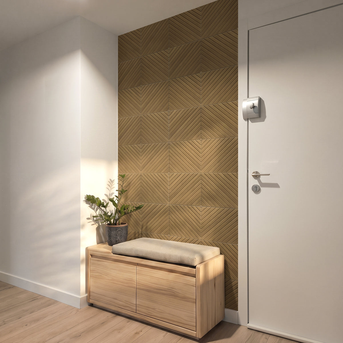 Diagonal Slat Natural Oak PET Acoustic Felt Tile