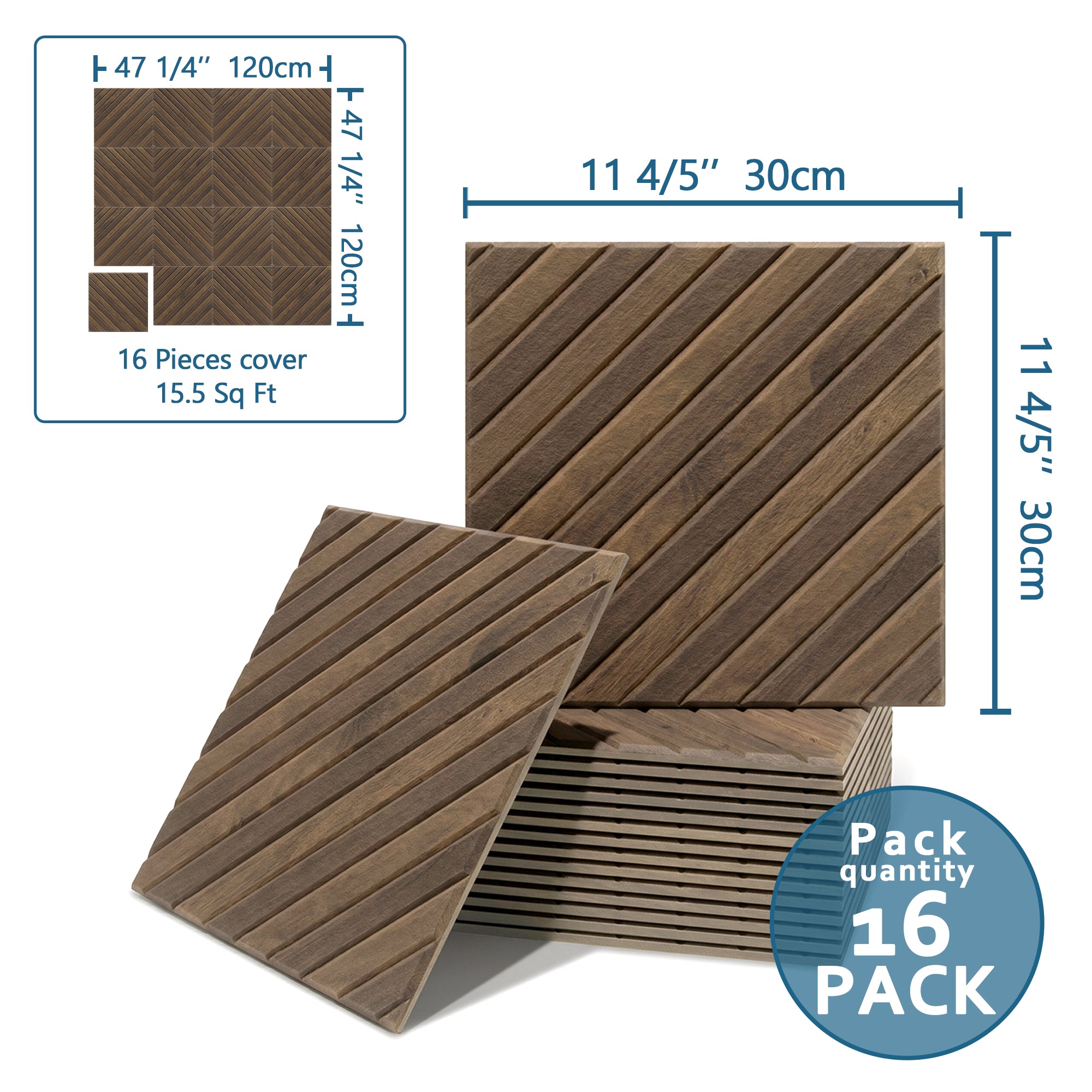 Diagonal Slat Walnut PET Acoustic Felt Tile