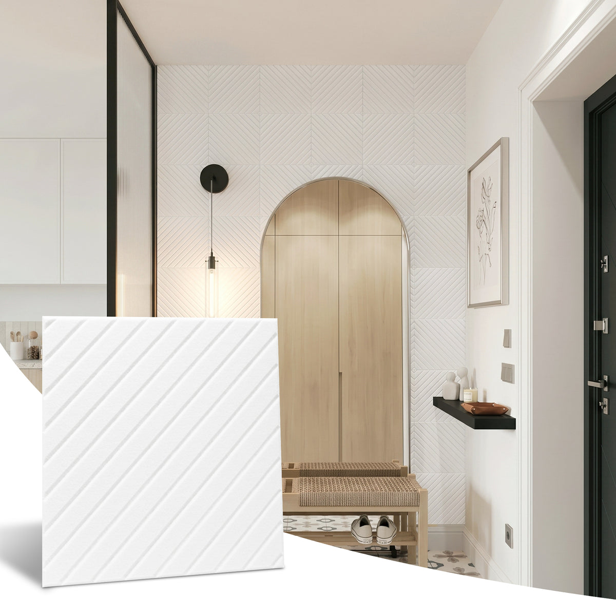 Diagonal Slat White PET Acoustic Felt Tile
