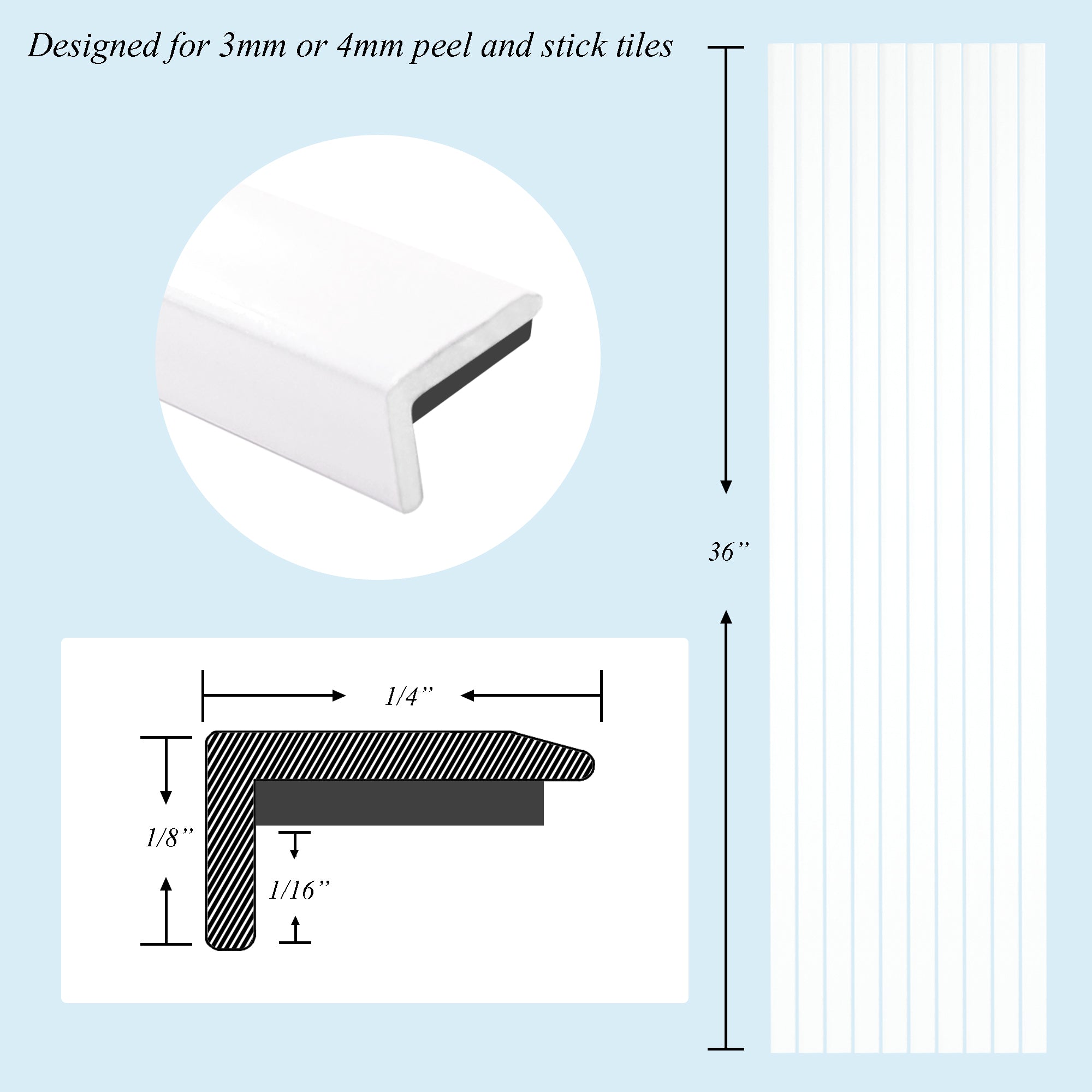 10 Pieces Aluminium Peel and Stick Backsplash Trim, 36Inch Milky White