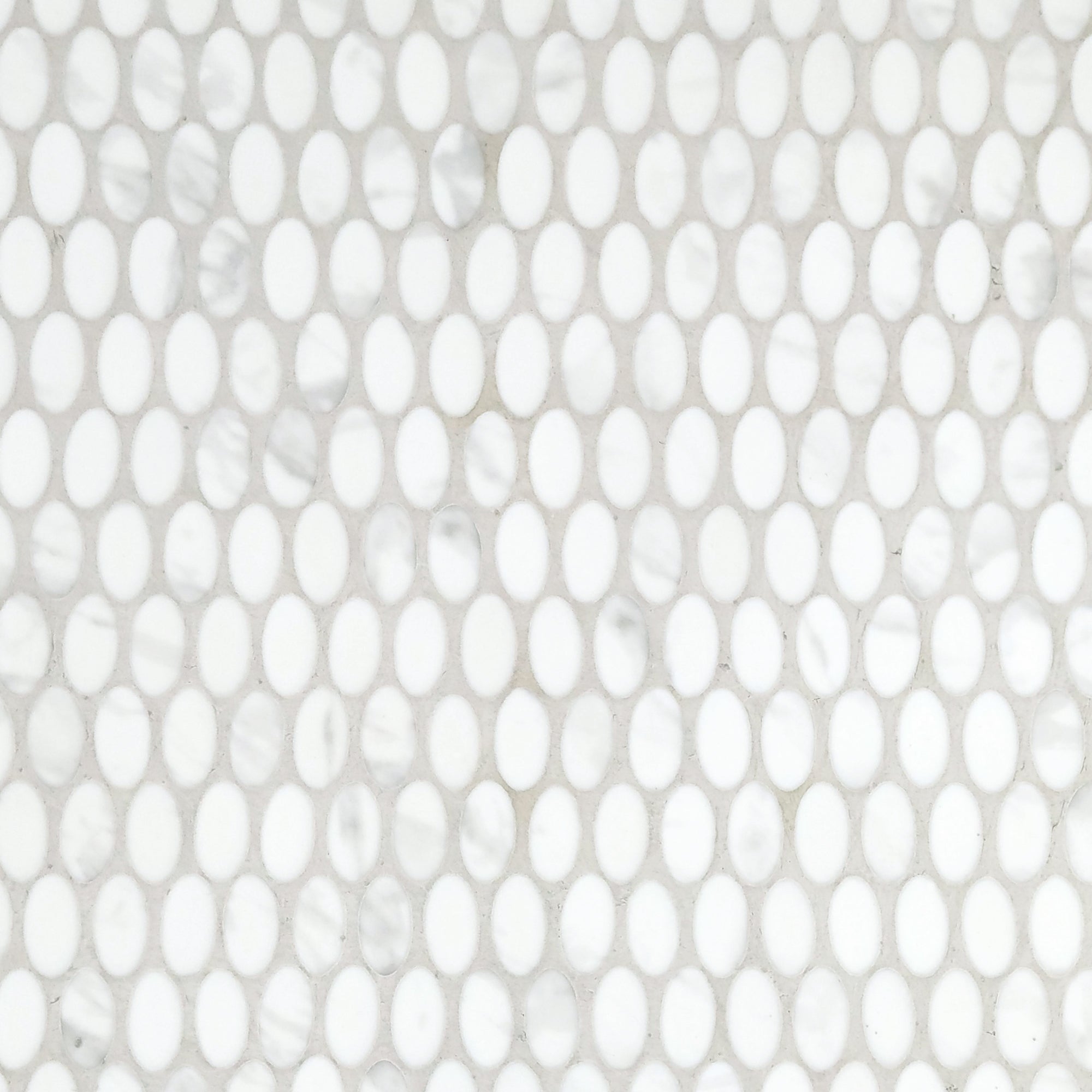 White Calacatta Oval Recycled Glass Floor and Wall Mosaic Tile