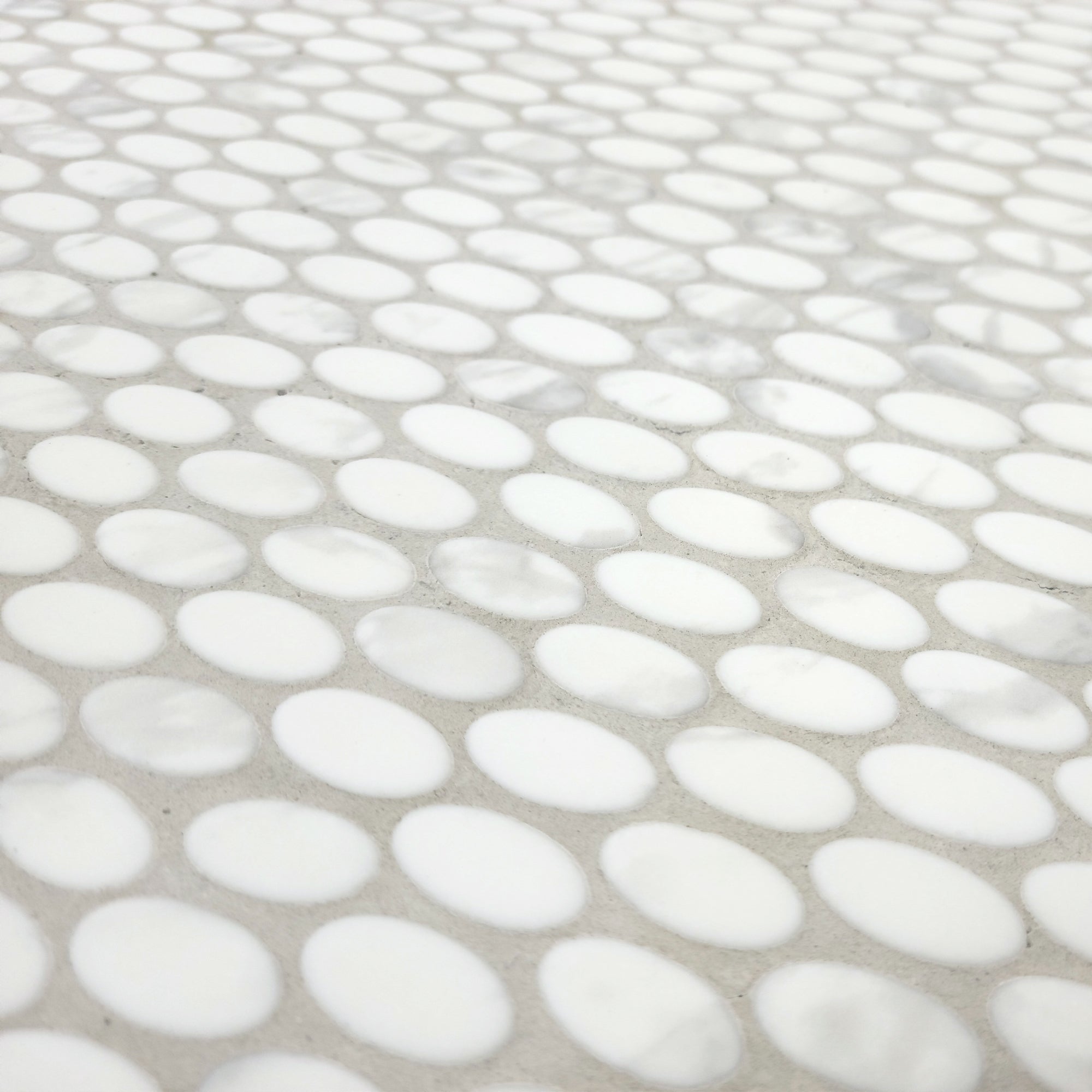 White Calacatta Oval Recycled Glass Floor and Wall Mosaic Tile