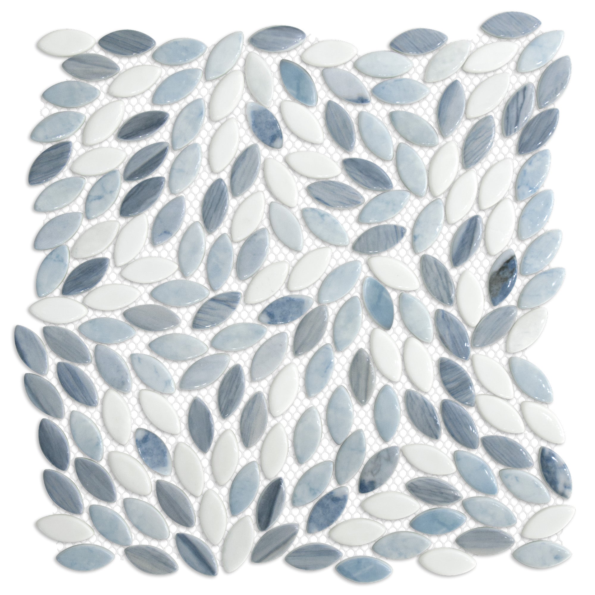 Flower Blue Recycled Glass Floor and Wall Mosaic Tile